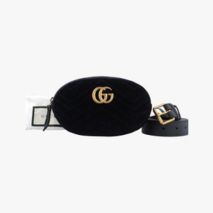 Pre-owned Gucci GG Marmont Black velour 476434 bum bag/waist bag | stylenewstar