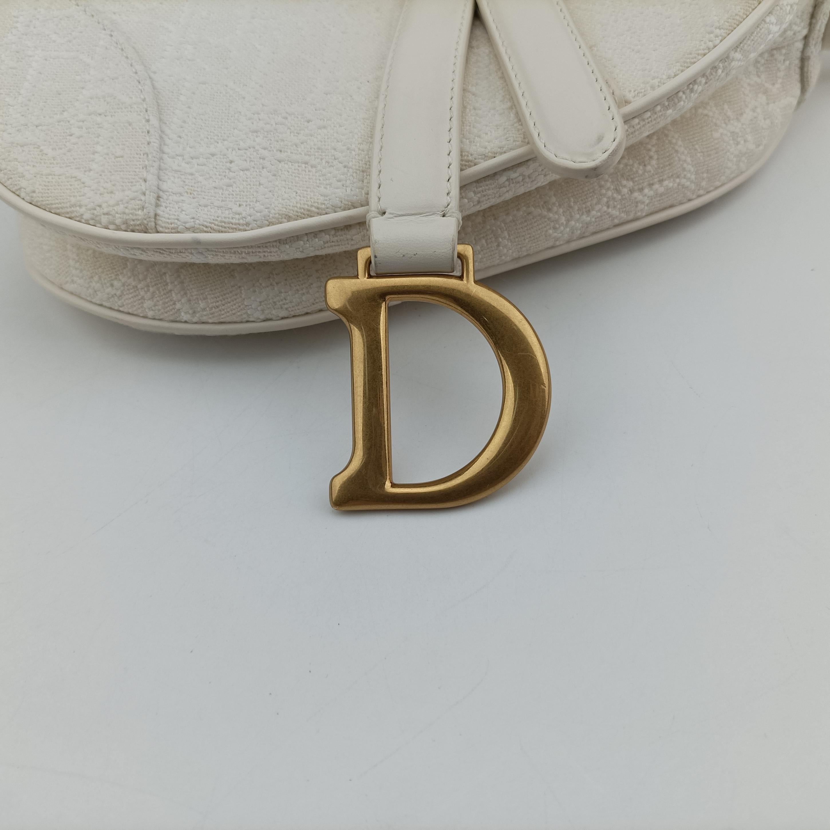 Secondhand Christian Dior saddle White jacquard  handbag | stylenewstar