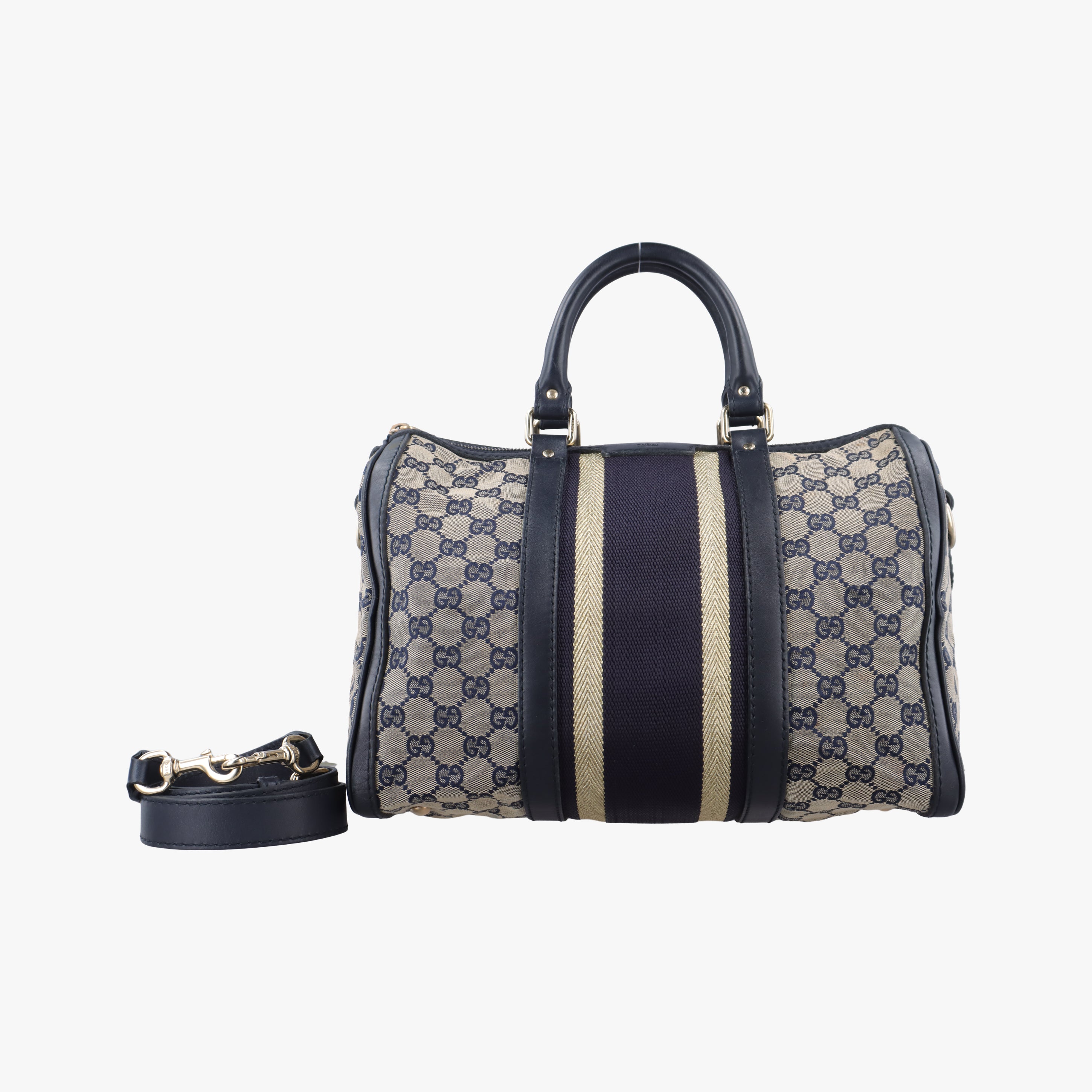 Vintage Gucci Sherry Line Navy x Beige x Black canvas x leather 247205 shoulderbag | stylenewstar