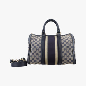 Vintage Gucci Sherry Line Navy x Beige x Black canvas x leather 247205 shoulderbag | stylenewstar