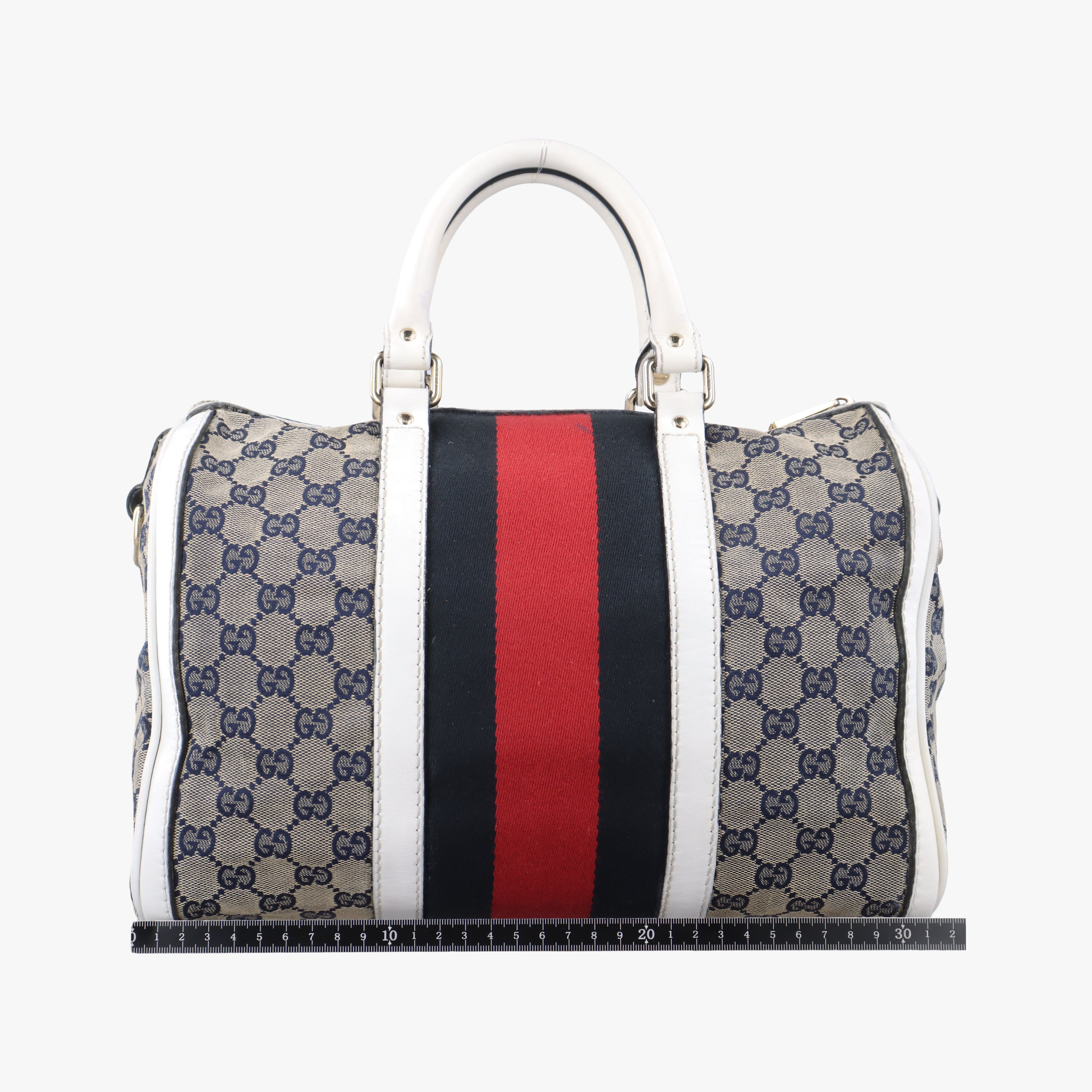 Pre-owned Gucci Sherry Line White x Beige x Multicolour canvas x leather 247205 shoulderbag | stylenewstar