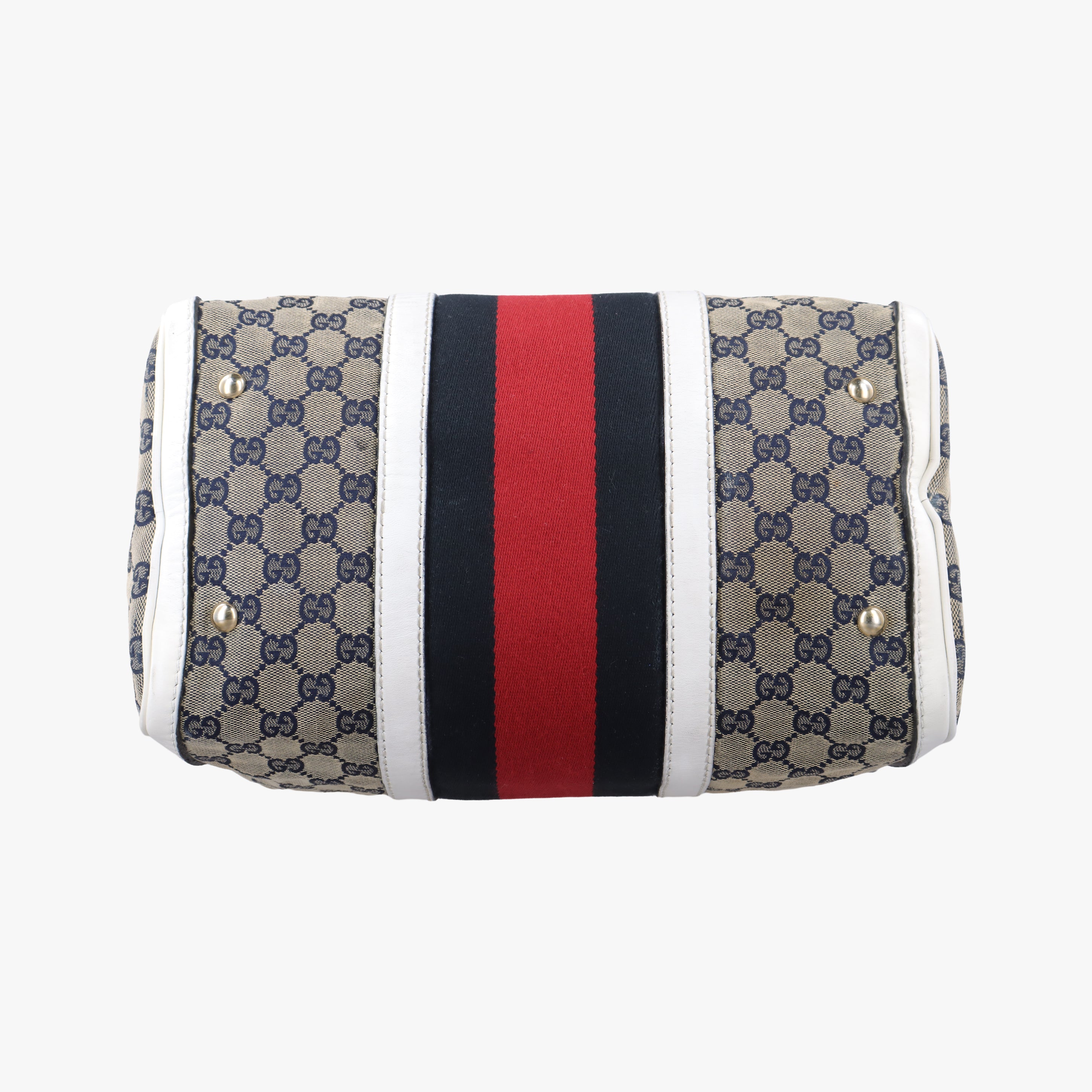 Pre-owned Gucci Sherry Line White x Beige x Multicolour canvas x leather 247205 shoulderbag | stylenewstar