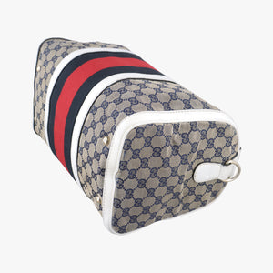 Pre-owned Gucci Sherry Line White x Beige x Multicolour canvas x leather 247205 shoulderbag | stylenewstar