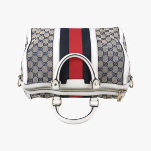 Pre-owned Gucci Sherry Line White x Beige x Multicolour canvas x leather 247205 shoulderbag | stylenewstar