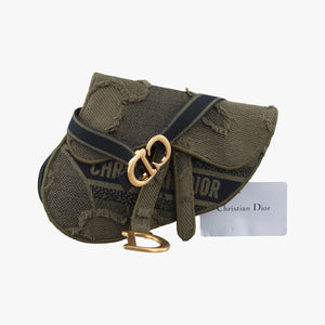 Pre-owned Christian Dior logo saddle Green Jacquard  bum bag/waist bag | stylenewstar