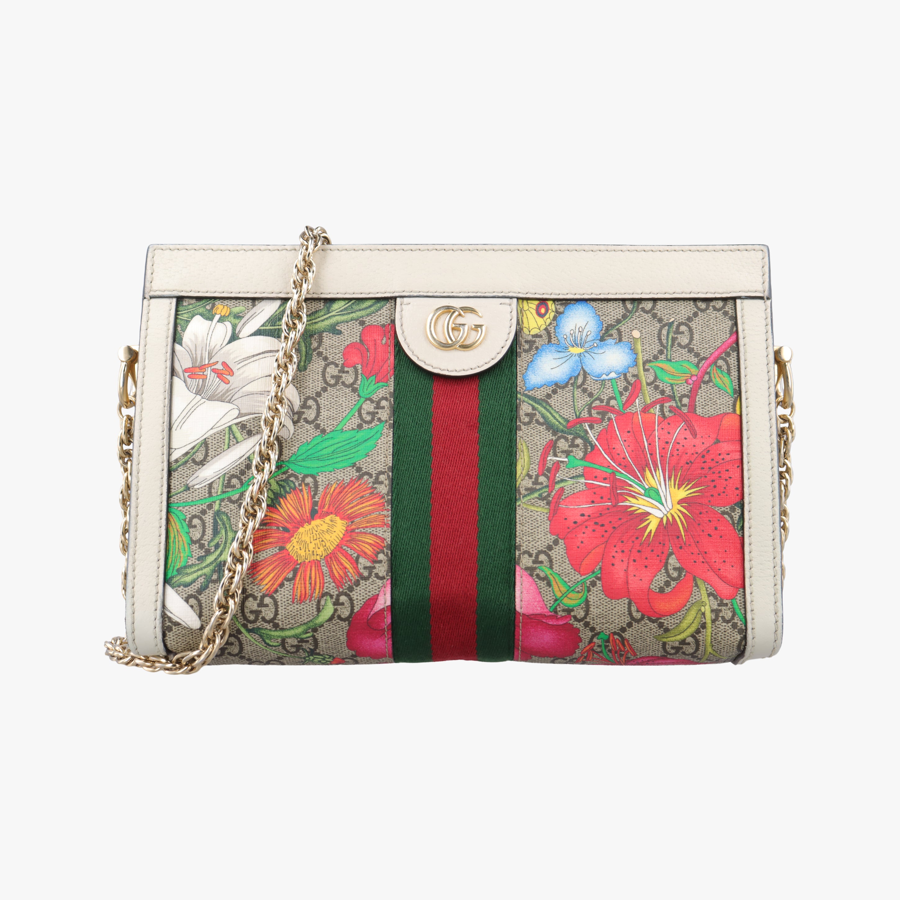 Pre-owned Gucci Ophidia Beige x White x Multicolor PVC coated canvas 503877 shoulderbag | stylenewstar