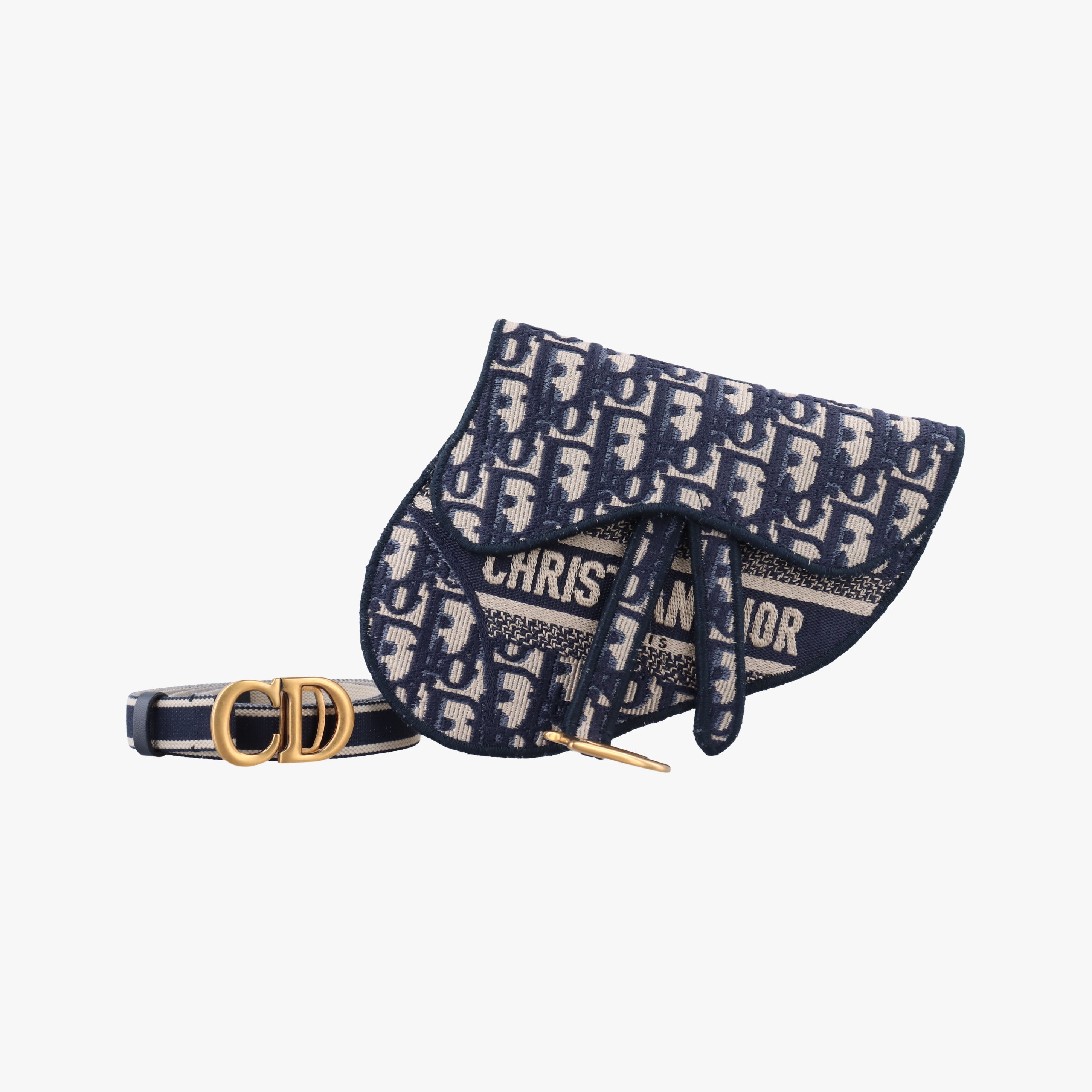 Pre-owned Christian Dior Saddle Navy x White Jacquard  bum bag/waist bag | stylenewstar