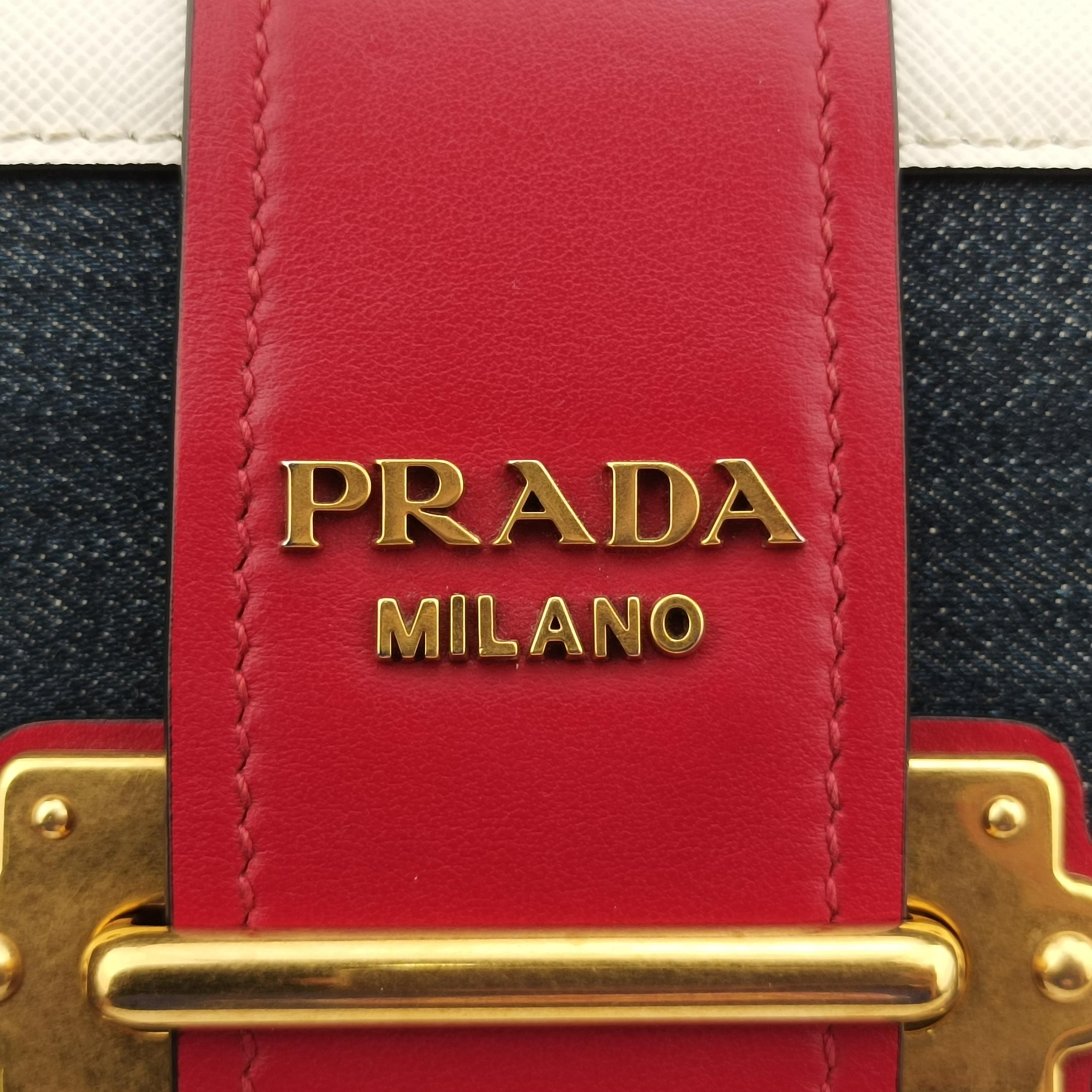 Pre-owned Prada Cahier  tassen Leder Multicolour Leather×Denim 1BD045 shoulderbag | stylenewstar