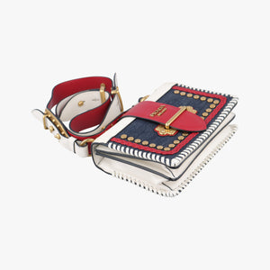 Pre-owned Prada Cahier  tassen Leder Multicolour Leather×Denim 1BD045 shoulderbag | stylenewstar