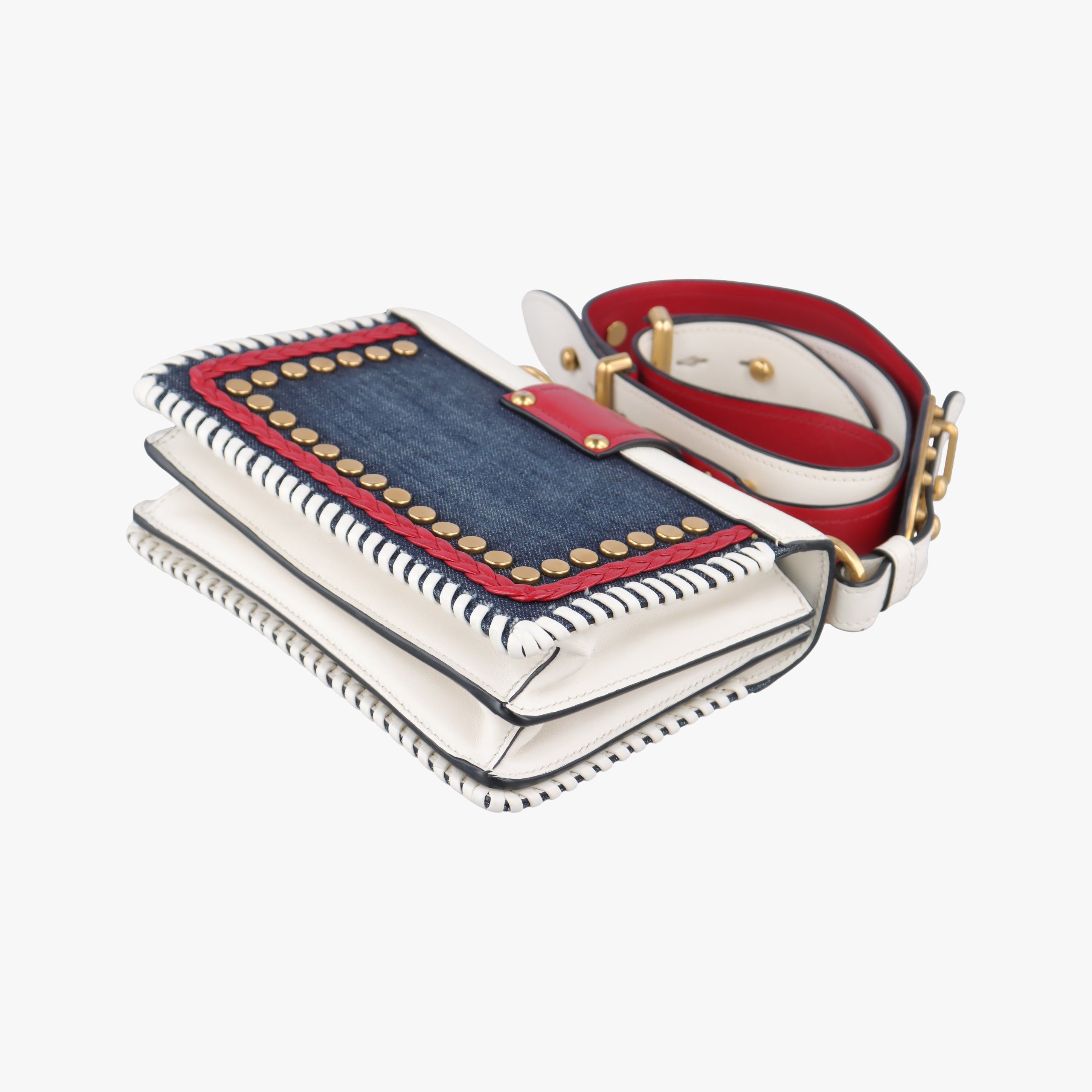 Pre-owned Prada Cahier  tassen Leder Multicolour Leather×Denim 1BD045 shoulderbag | stylenewstar