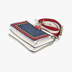 Pre-owned Prada Cahier  tassen Leder Multicolour Leather×Denim 1BD045 shoulderbag | stylenewstar