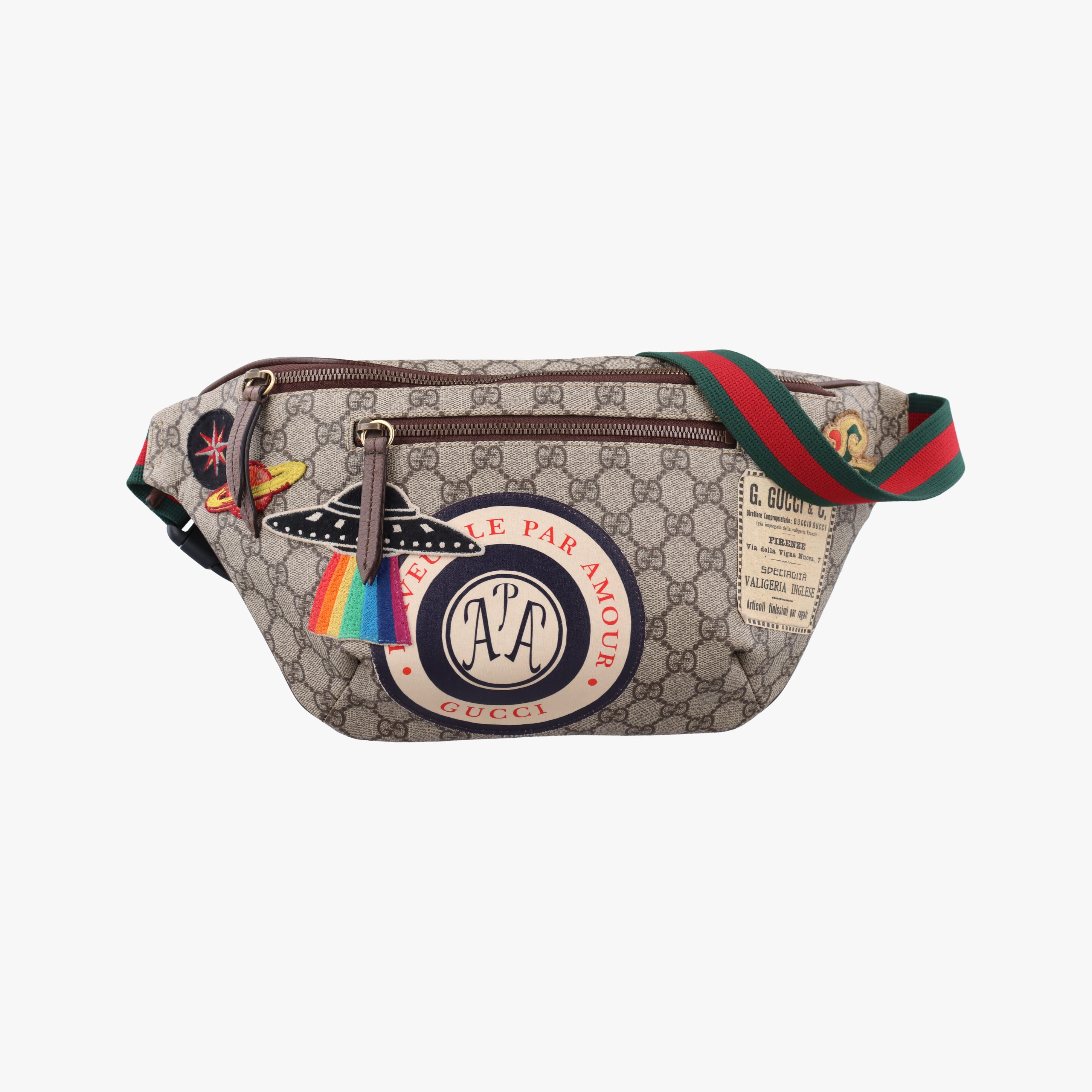 Pre-owned Gucci GG Supreme Courrier Brown×multicolor PVC coated canvas 529711 bum bag/waist bag | stylenewstar