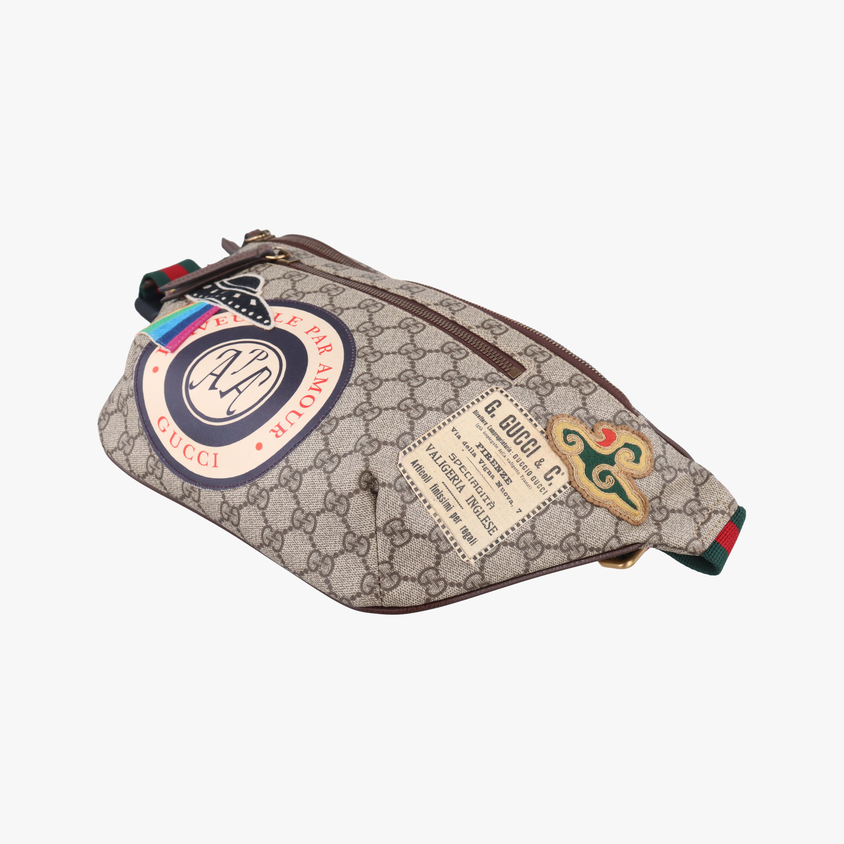 Pre-owned Gucci GG Supreme Courrier Brown×multicolor PVC coated canvas 529711 bum bag/waist bag | stylenewstar