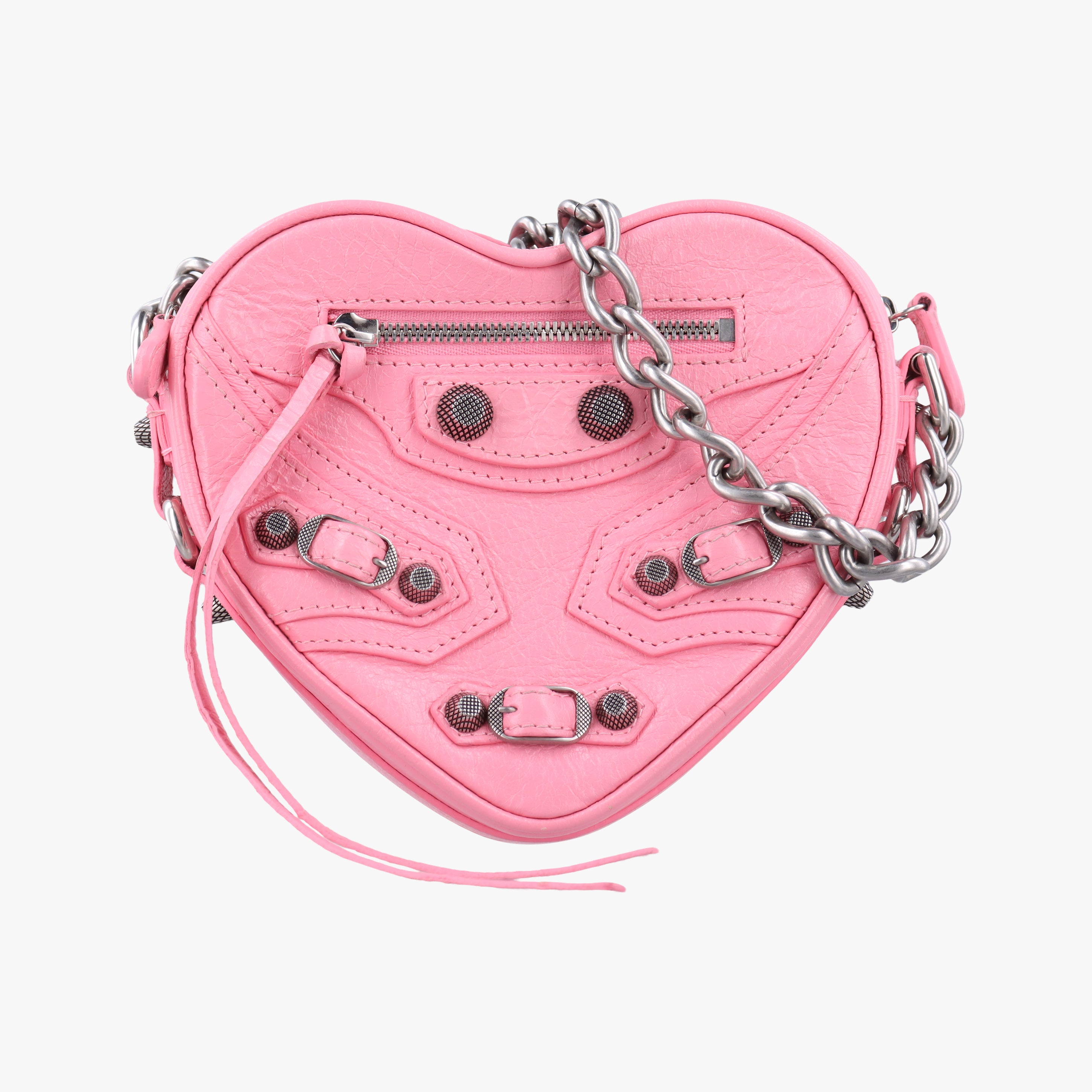 Pre-owned Balenciaga Le Cagole Heart Mini Pink lambskin  shoulderbag | stylenewstar