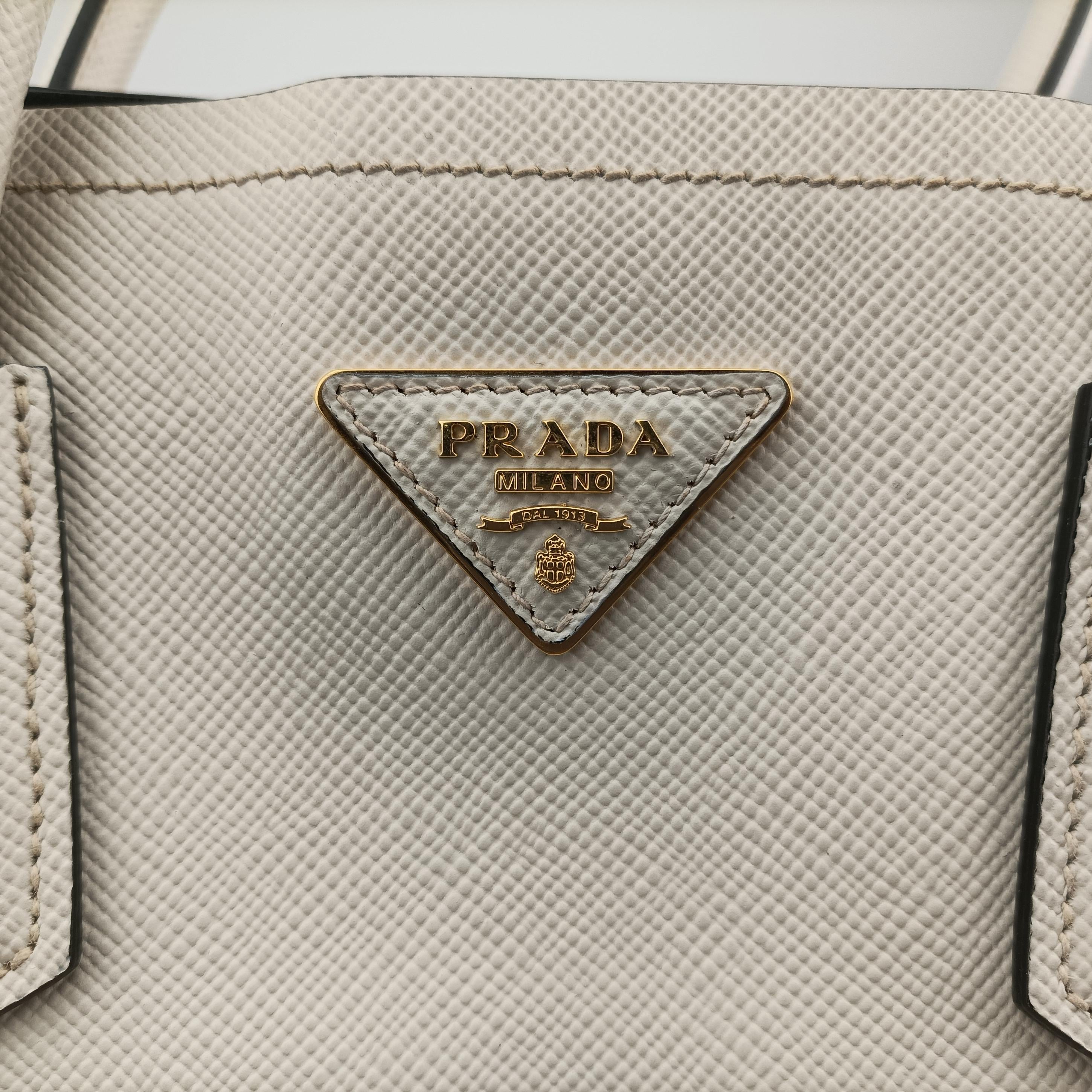 Secondhand Prada Double Cuir White SAFFIANO Leather BN2755 handbag | stylenewstar