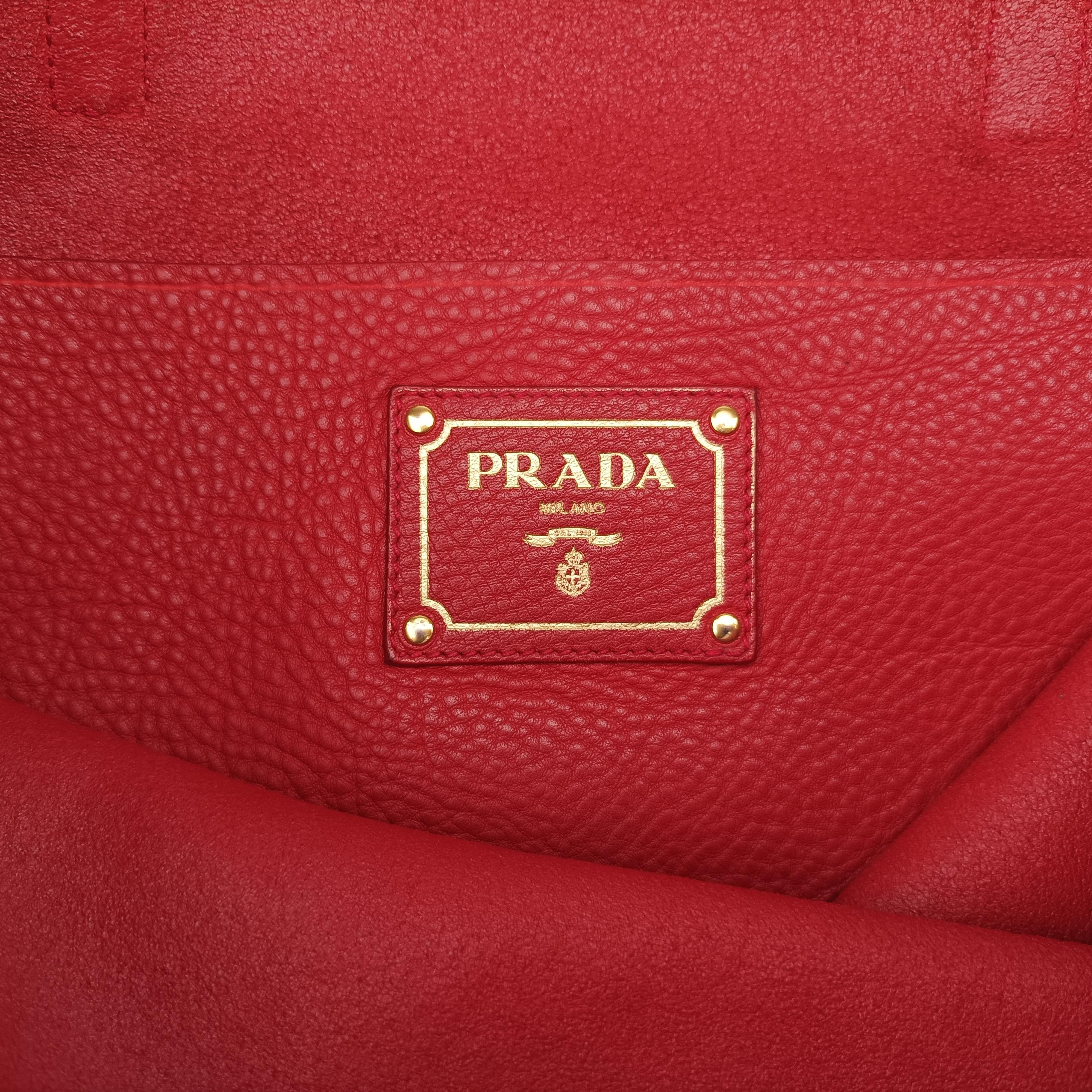 Vintage Prada Triangle Logo Red Leather  shoulderbag | stylenewstar