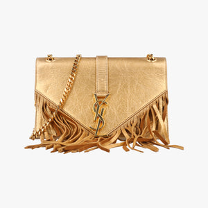 Pre-owned Yves Saint Laurent Monogram Fringe Golden Leather 381668 shoulderbag | stylenewstar