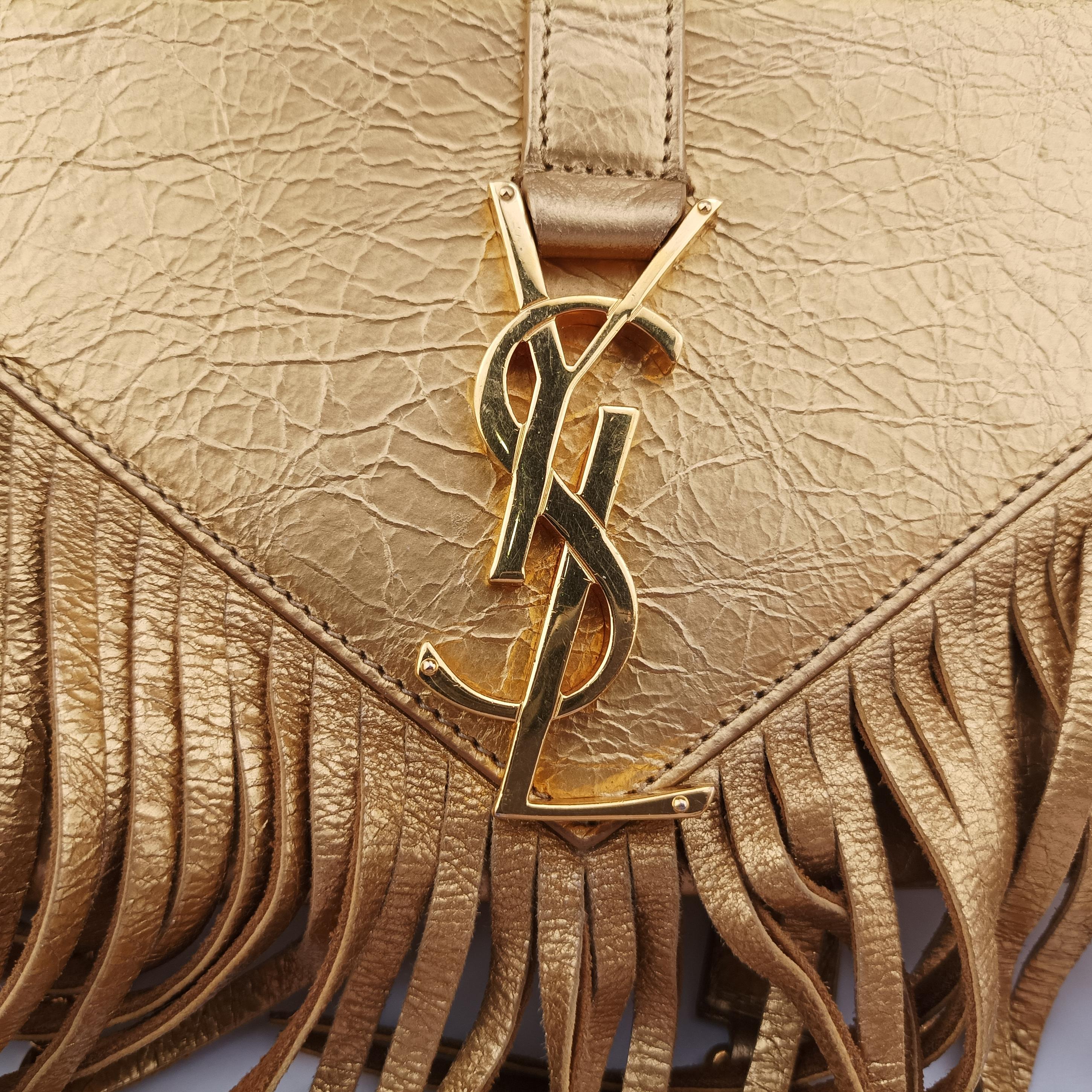 Pre-owned Yves Saint Laurent Monogram Fringe Golden Leather 381668 shoulderbag | stylenewstar