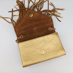 Pre-owned Yves Saint Laurent Monogram Fringe Golden Leather 381668 shoulderbag | stylenewstar