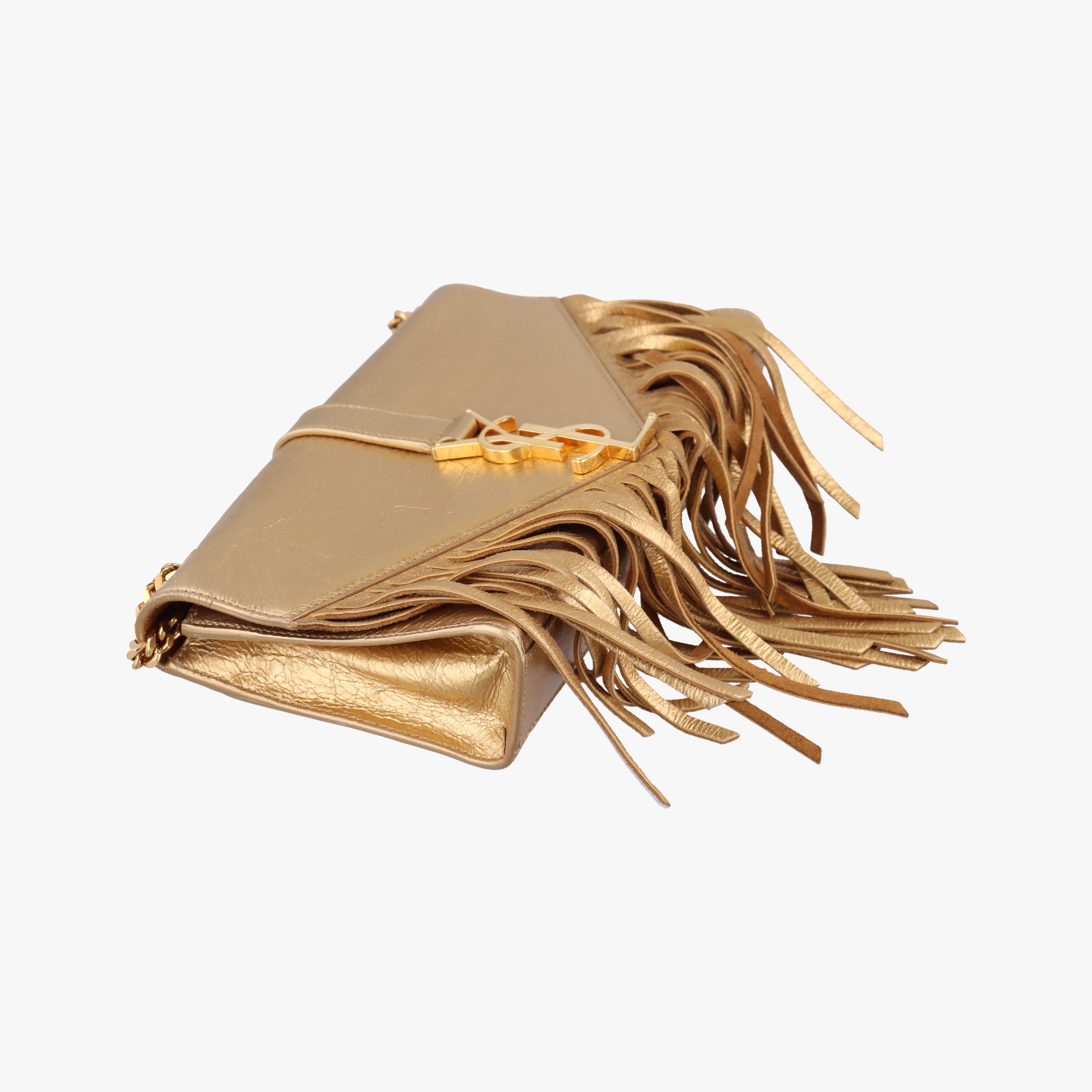 Pre-owned Yves Saint Laurent Monogram Fringe Golden Leather 381668 shoulderbag | stylenewstar