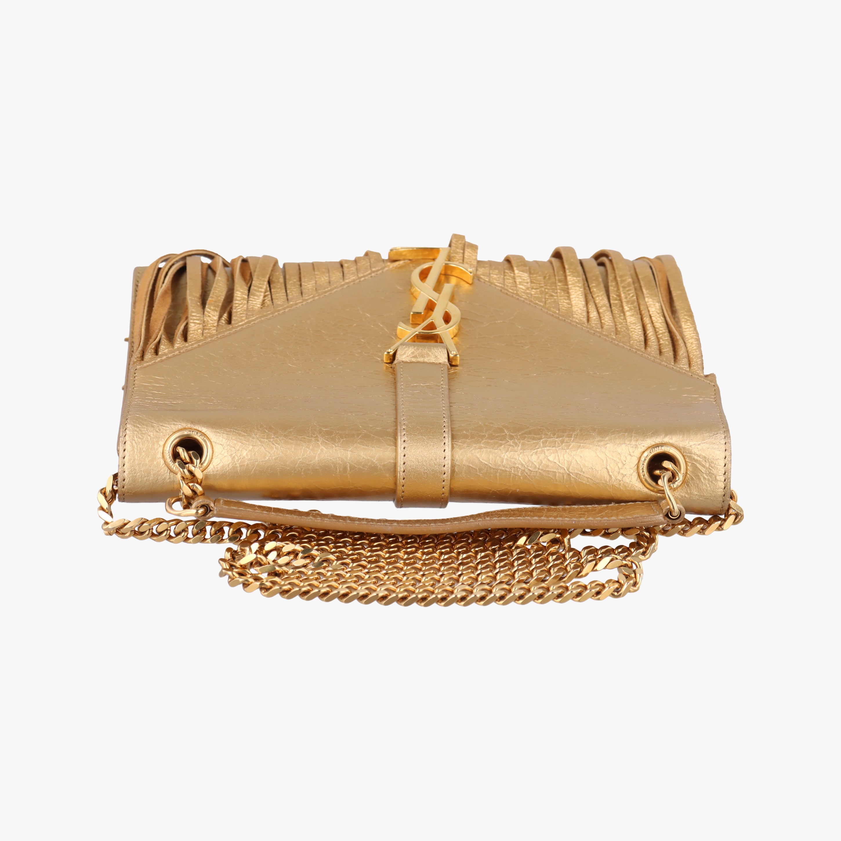 Pre-owned Yves Saint Laurent Monogram Fringe Golden Leather 381668 shoulderbag | stylenewstar