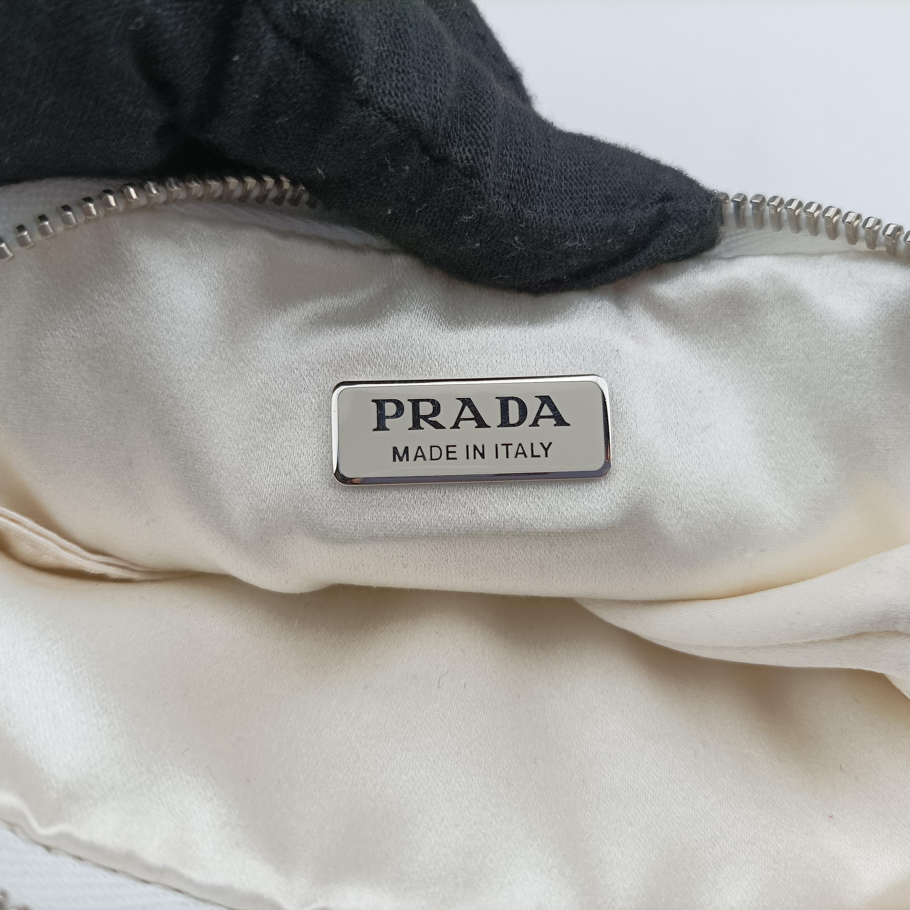 Pre-owned Prada Triangle Crystal White Leather 1NR015 shoulderbag | stylenewstar