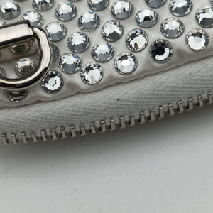 Pre-owned Prada Triangle Crystal White Leather 1NR015 shoulderbag | stylenewstar