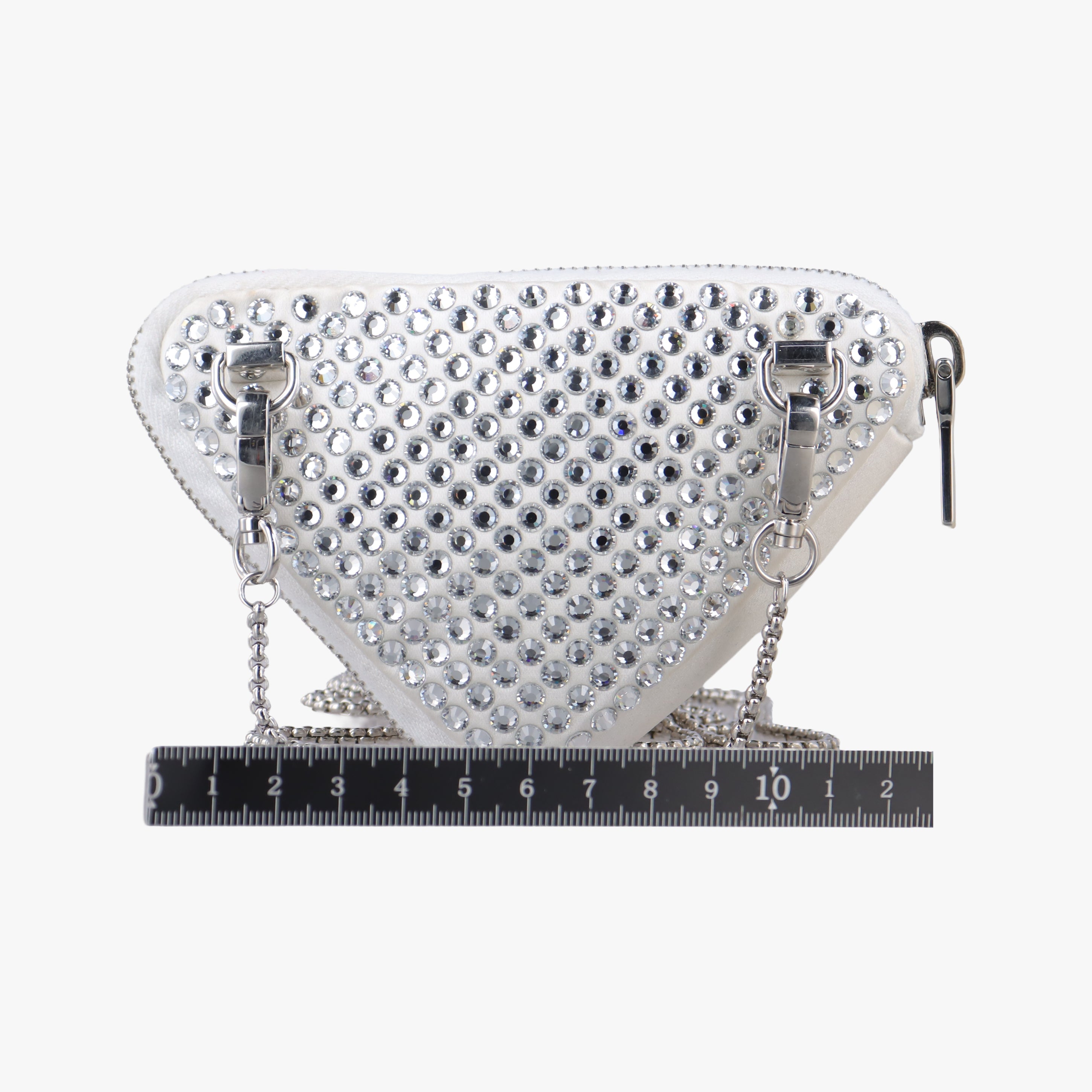 Pre-owned Prada Triangle Crystal White Leather 1NR015 shoulderbag | stylenewstar