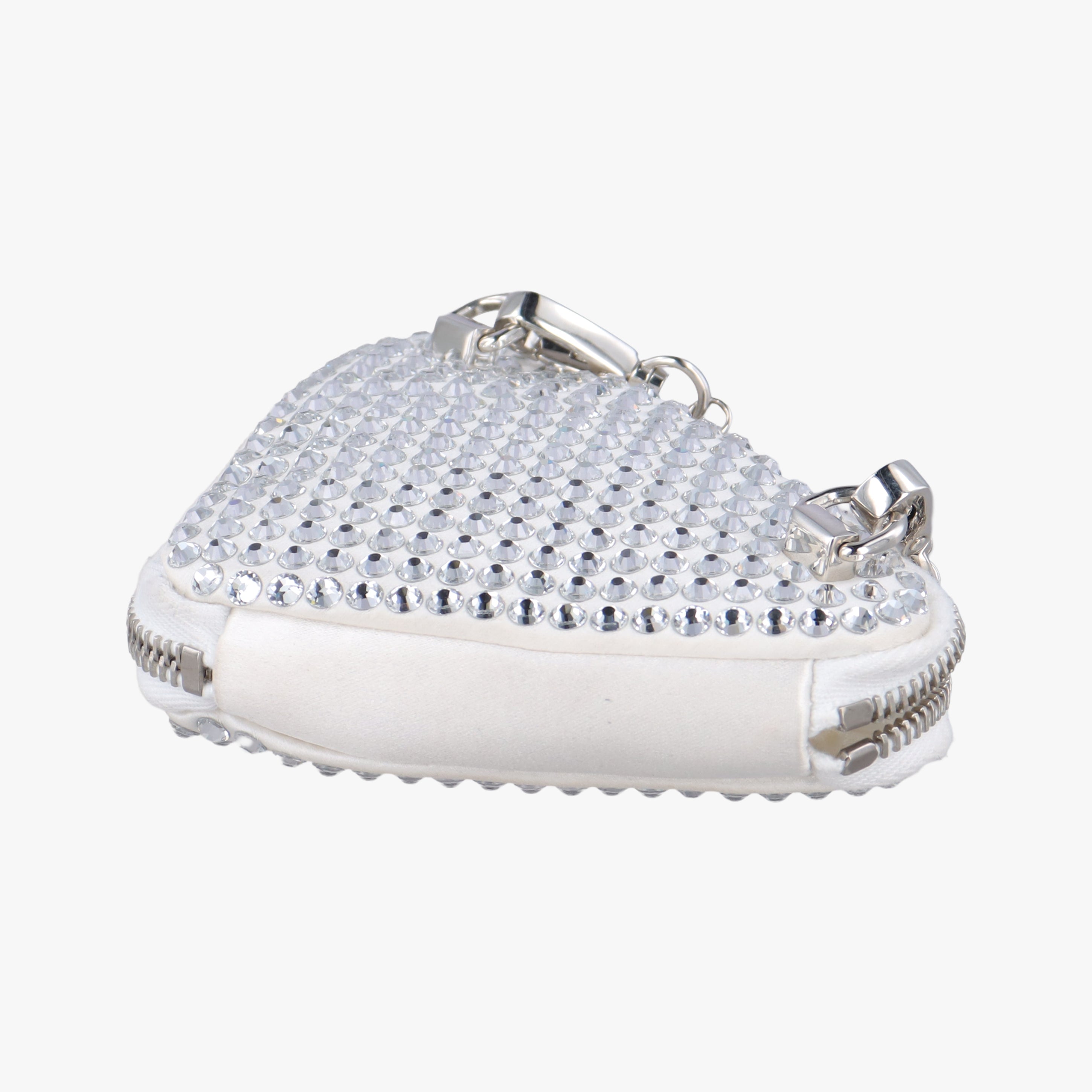 Pre-owned Prada Triangle Crystal White Leather 1NR015 shoulderbag | stylenewstar