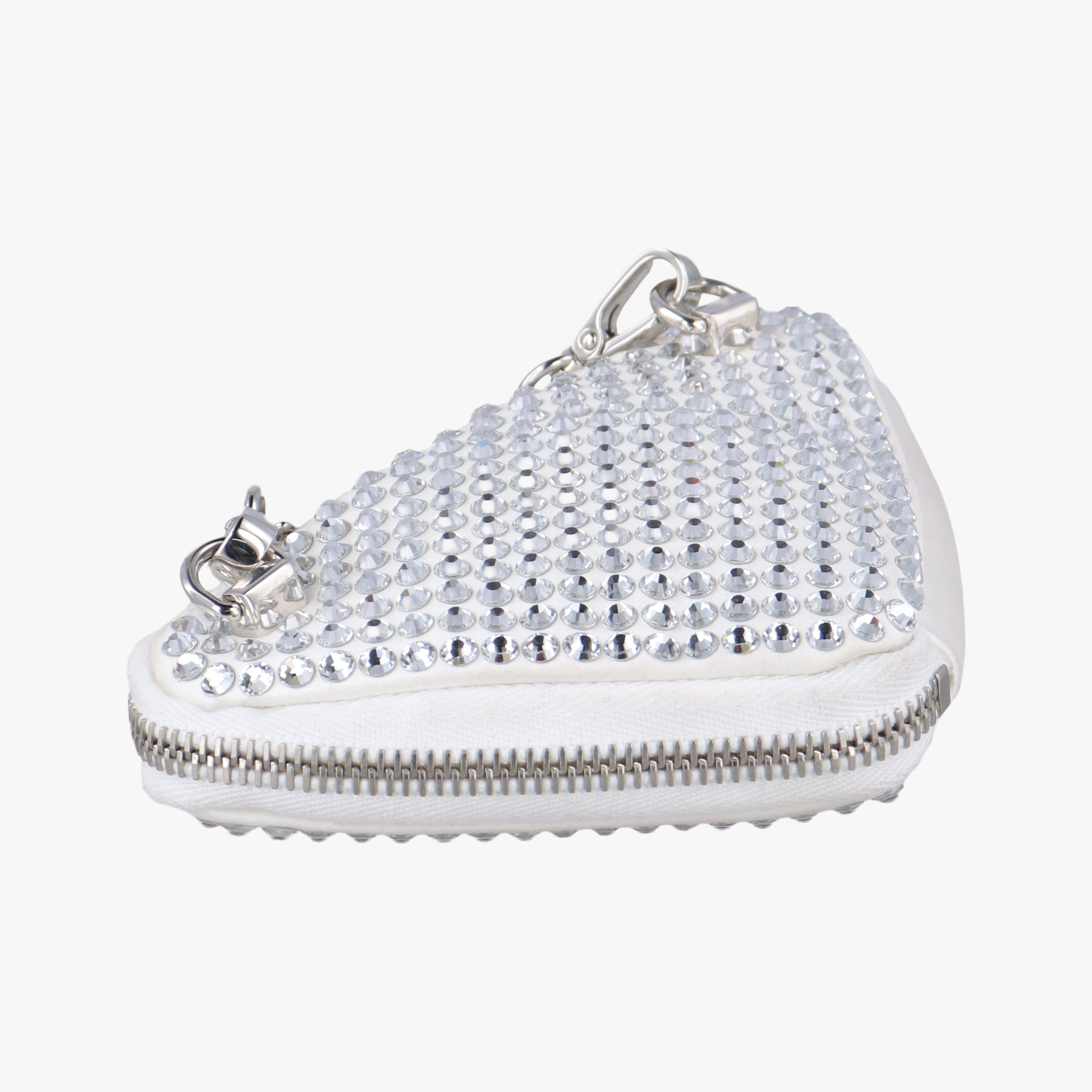 Pre-owned Prada Triangle Crystal White Leather 1NR015 shoulderbag | stylenewstar