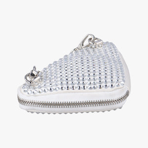 Pre-owned Prada Triangle Crystal White Leather 1NR015 shoulderbag | stylenewstar