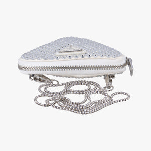 Pre-owned Prada Triangle Crystal White Leather 1NR015 shoulderbag | stylenewstar