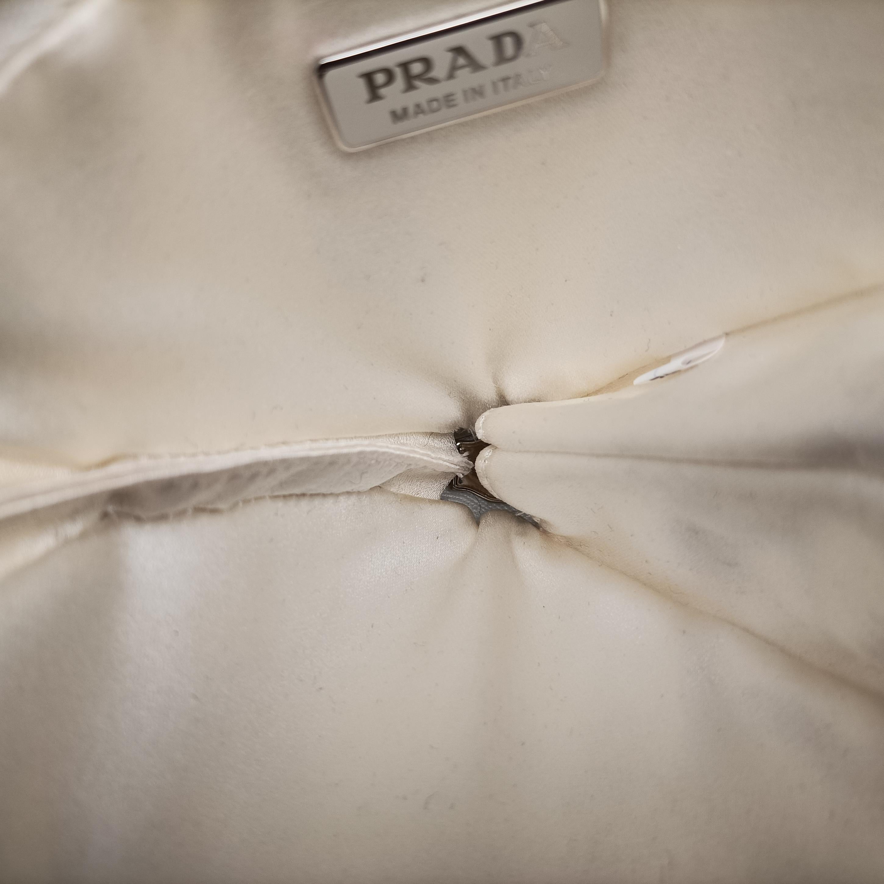 Pre-owned Prada Triangle Crystal White Leather 1NR015 shoulderbag | stylenewstar
