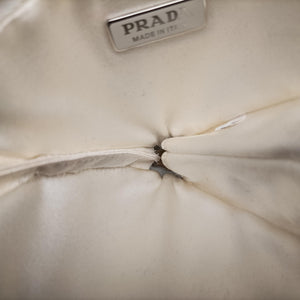 Pre-owned Prada Triangle Crystal White Leather 1NR015 shoulderbag | stylenewstar