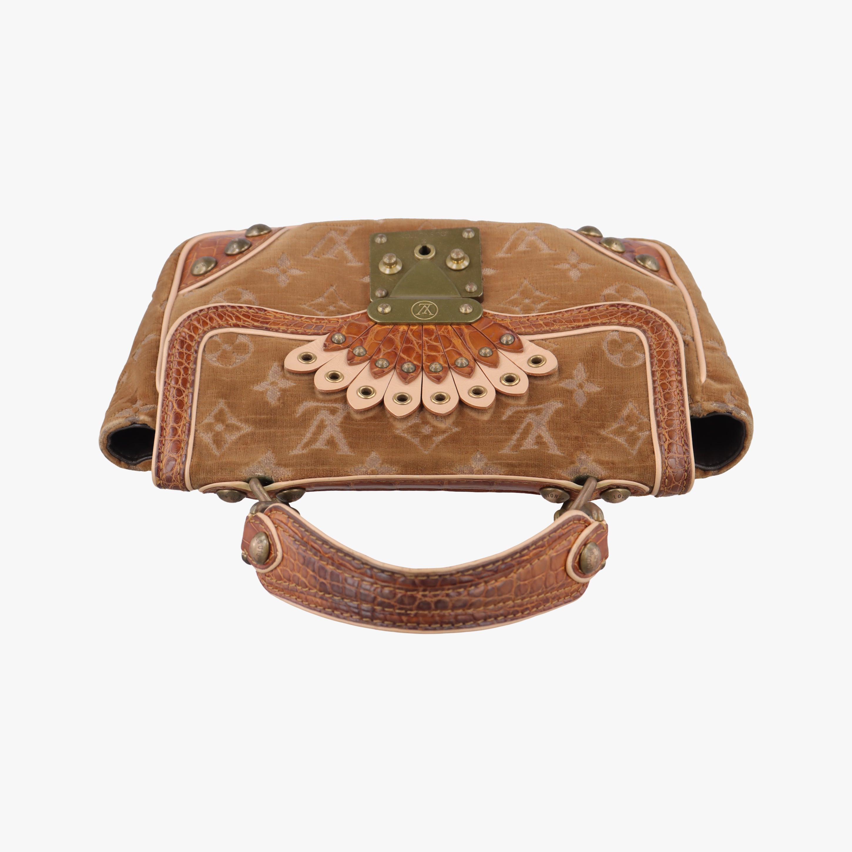 Pre-owned Louis Vuitton Irvine Brown x Multicolor Velour x Alligator M92773 handbag | stylenewstar