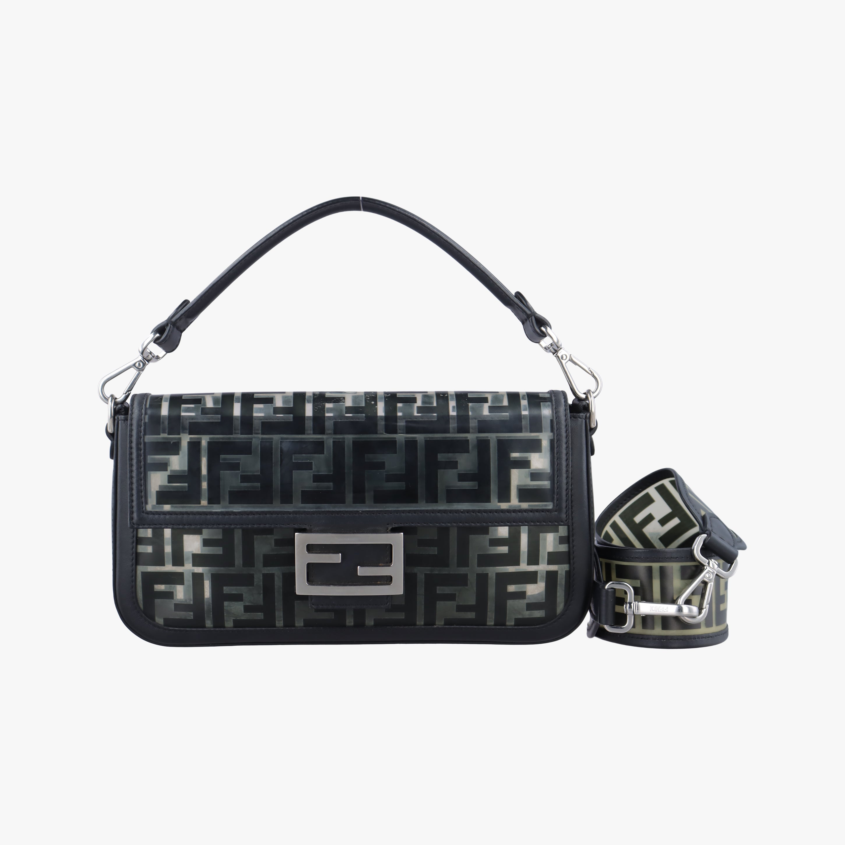 Pre-owned Fendi BAGUETTE Clear×black PVC coated canvas 8BR600 shoulderbag | stylenewstar