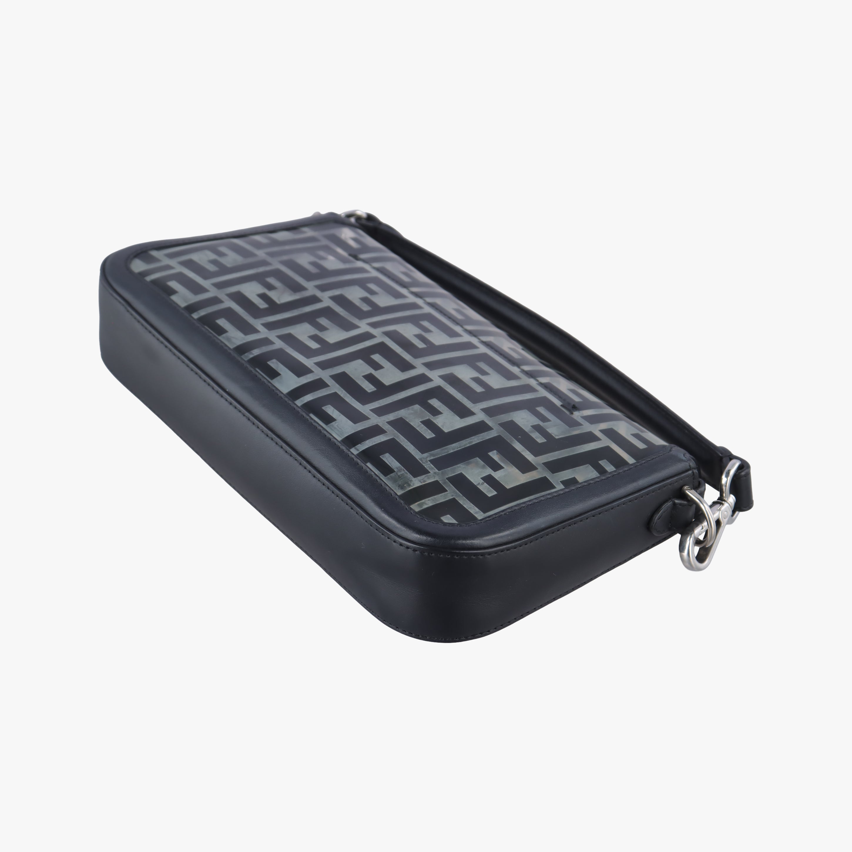 Pre-owned Fendi BAGUETTE Clear×black PVC coated canvas 8BR600 shoulderbag | stylenewstar