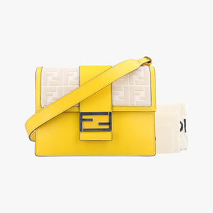 Pre-owned Fendi Zucca Flat Baguette Yellow×white Leather×canvas 7VA524 shoulderbag | stylenewstar