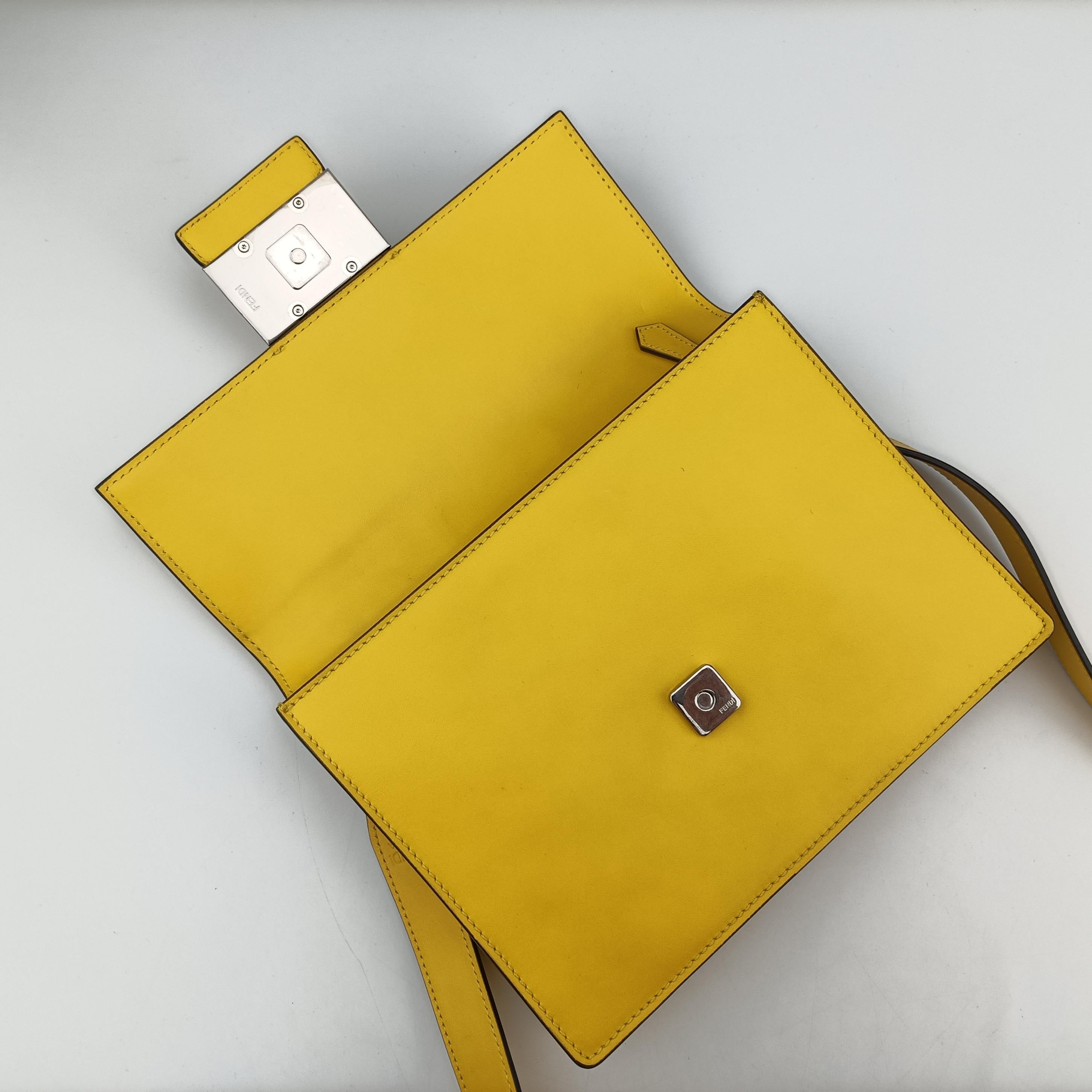 Pre-owned Fendi Zucca Flat Baguette Yellow×white Leather×canvas 7VA524 shoulderbag | stylenewstar