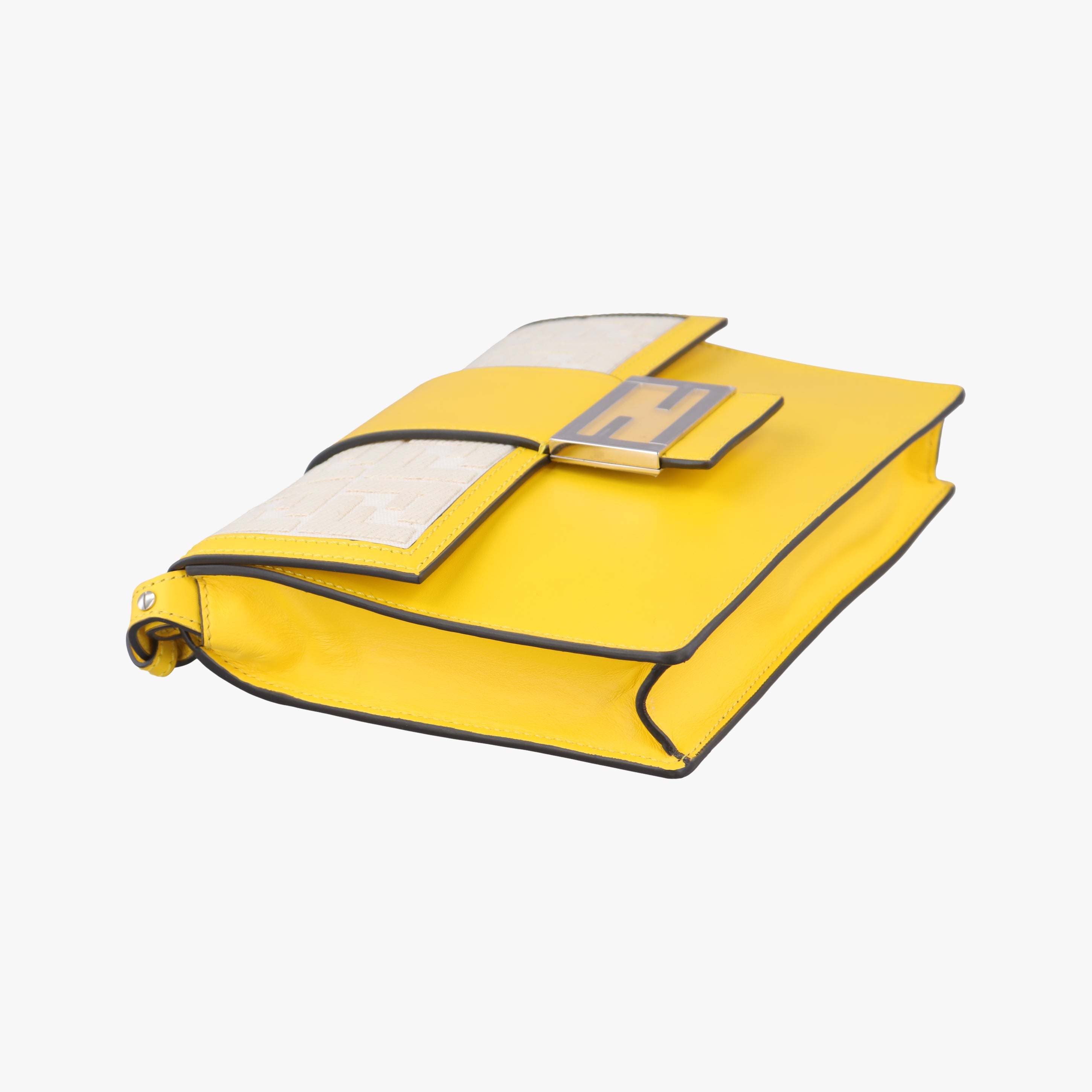 Pre-owned Fendi Zucca Flat Baguette Yellow×white Leather×canvas 7VA524 shoulderbag | stylenewstar