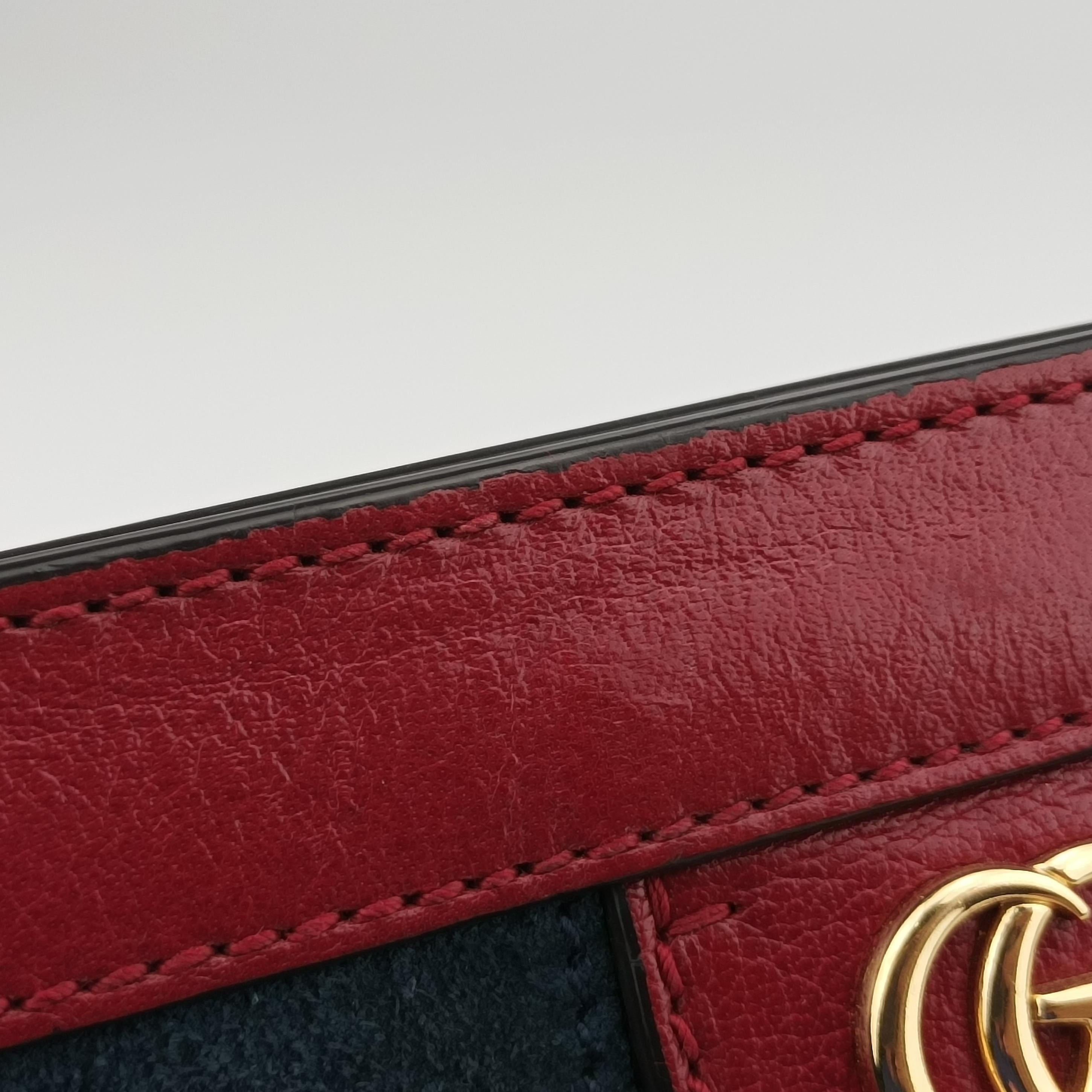 Pre-owned Gucci Ophidia Navy×red Suede x leather 503877 shoulderbag | stylenewstar