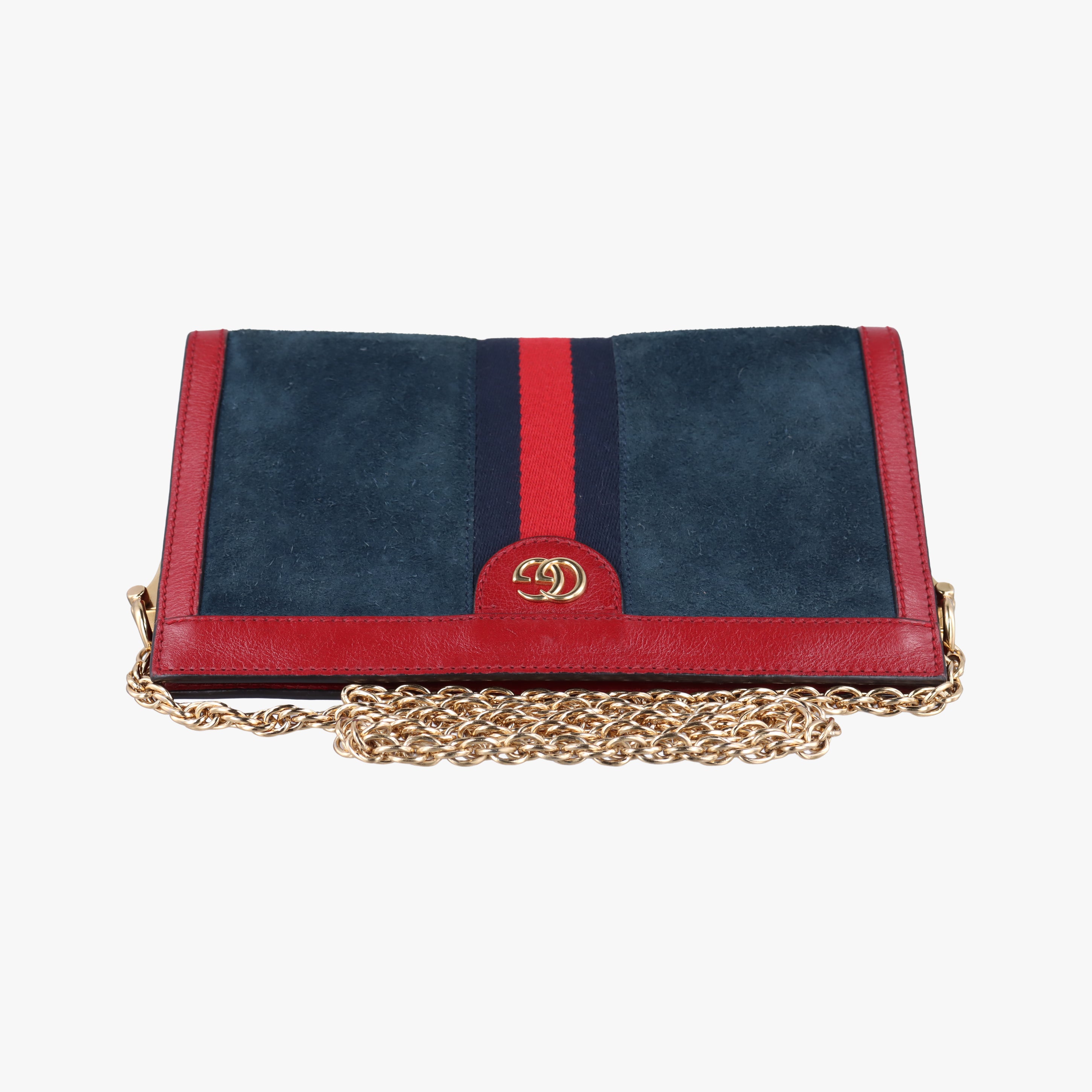 Pre-owned Gucci Ophidia Navy×red Suede x leather 503877 shoulderbag | stylenewstar