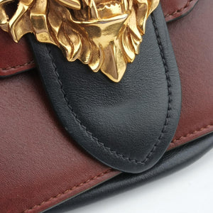 Pre-owned Prada Animalier Cahier Lions Head Brown×black Leather 1BD089 shoulderbag | stylenewstar