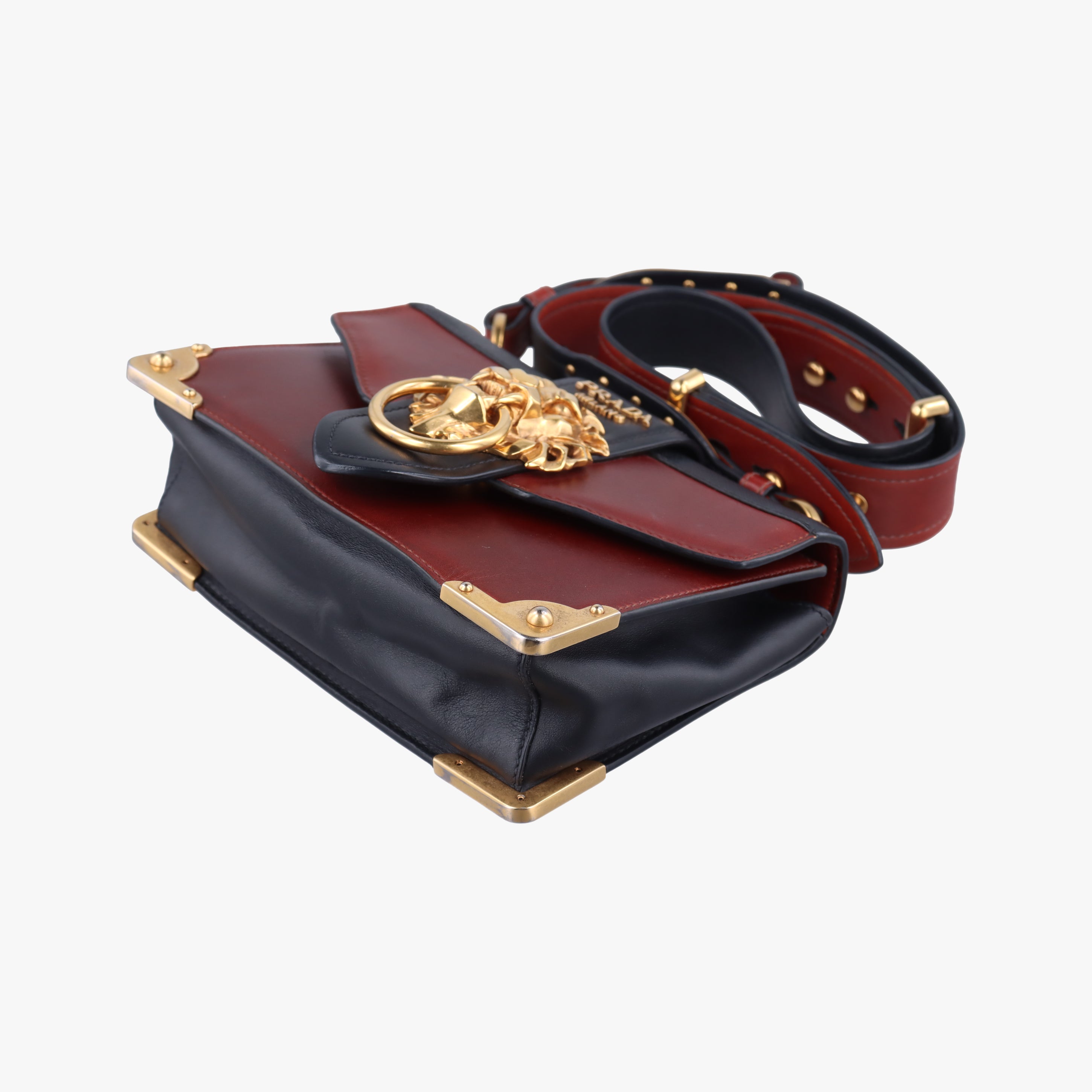 Pre-owned Prada Animalier Cahier Lions Head Brown×black Leather 1BD089 shoulderbag | stylenewstar