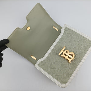 Pre-owned Burberry Monogram Quilted TB Mini Chain White×Green Leather  shoulderbag | stylenewstar