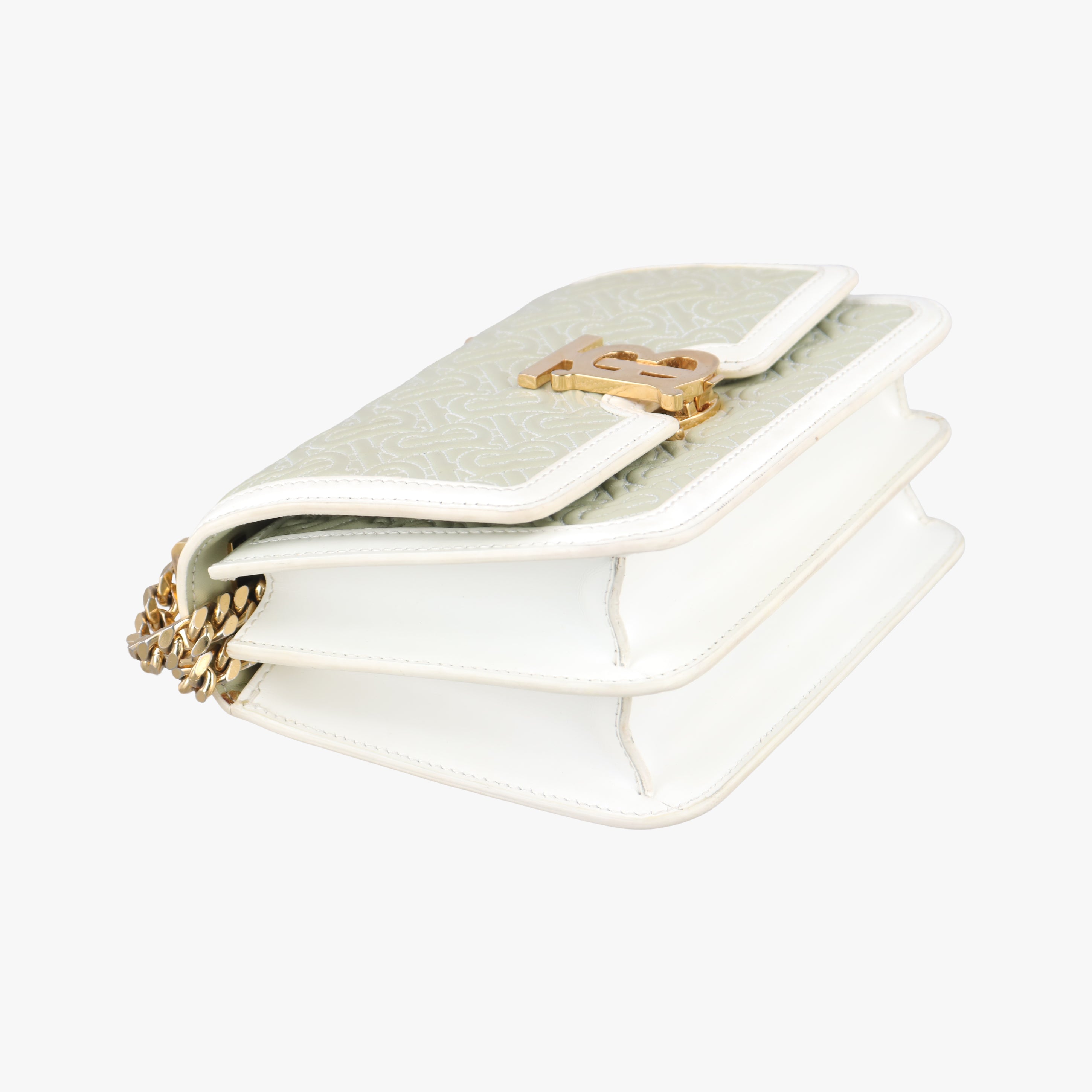 Pre-owned Burberry Monogram Quilted TB Mini Chain White×Green Leather  shoulderbag | stylenewstar