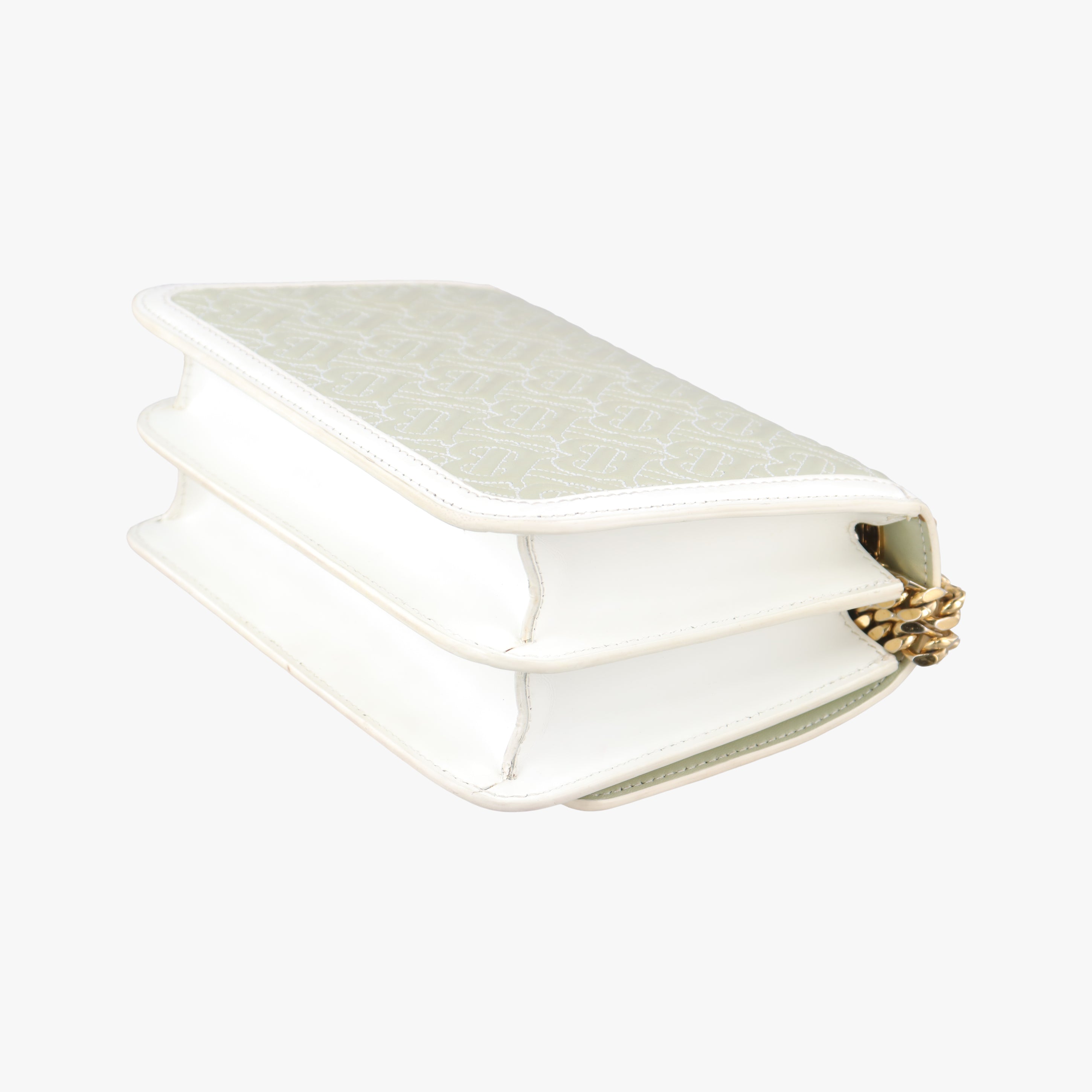 Pre-owned Burberry Monogram Quilted TB Mini Chain White×Green Leather  shoulderbag | stylenewstar