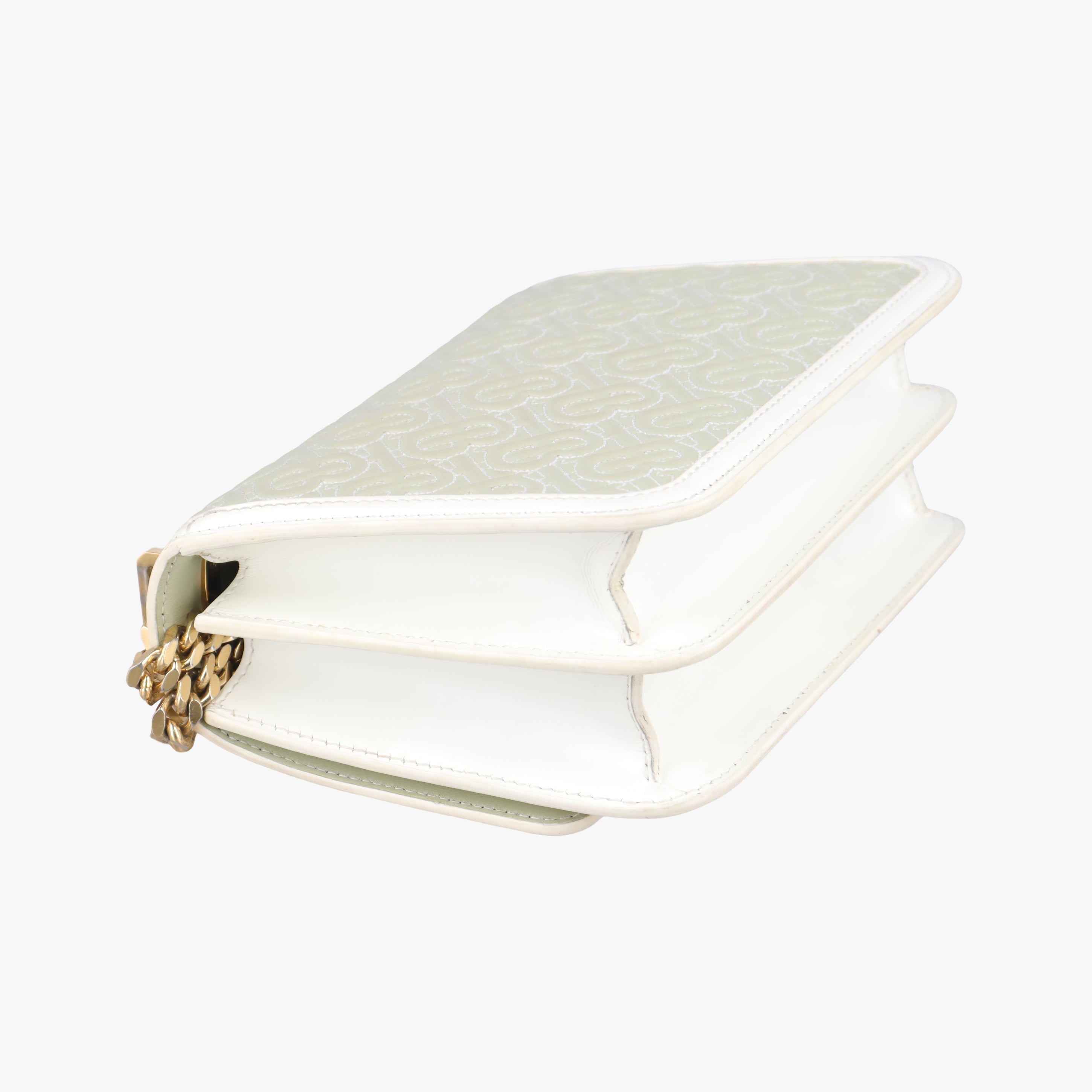 Pre-owned Burberry Monogram Quilted TB Mini Chain White×Green Leather  shoulderbag | stylenewstar
