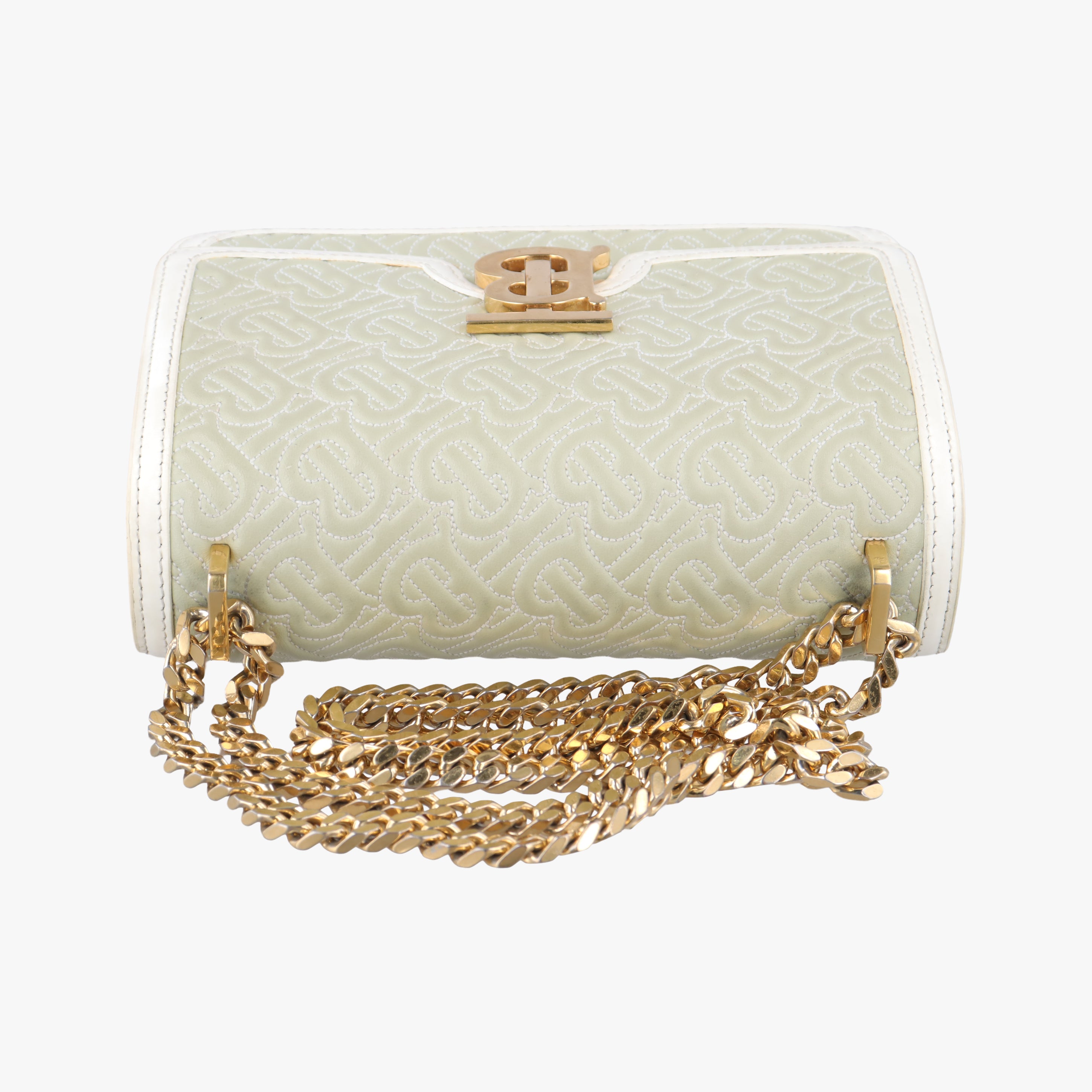 Pre-owned Burberry Monogram Quilted TB Mini Chain White×Green Leather  shoulderbag | stylenewstar