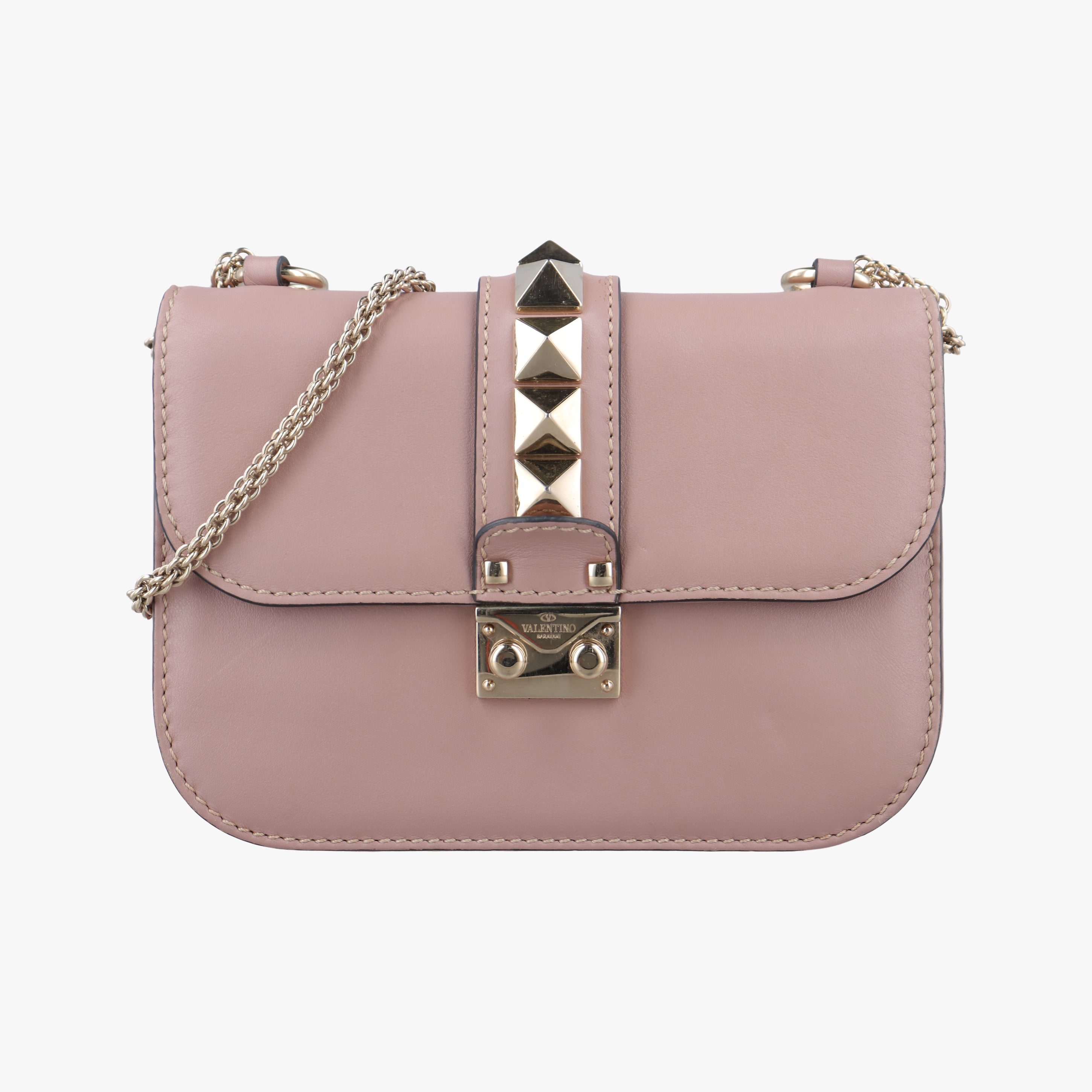 Pre-owned Valentino Rockstud Glam Lock Pink Leather  shoulderbag | stylenewstar